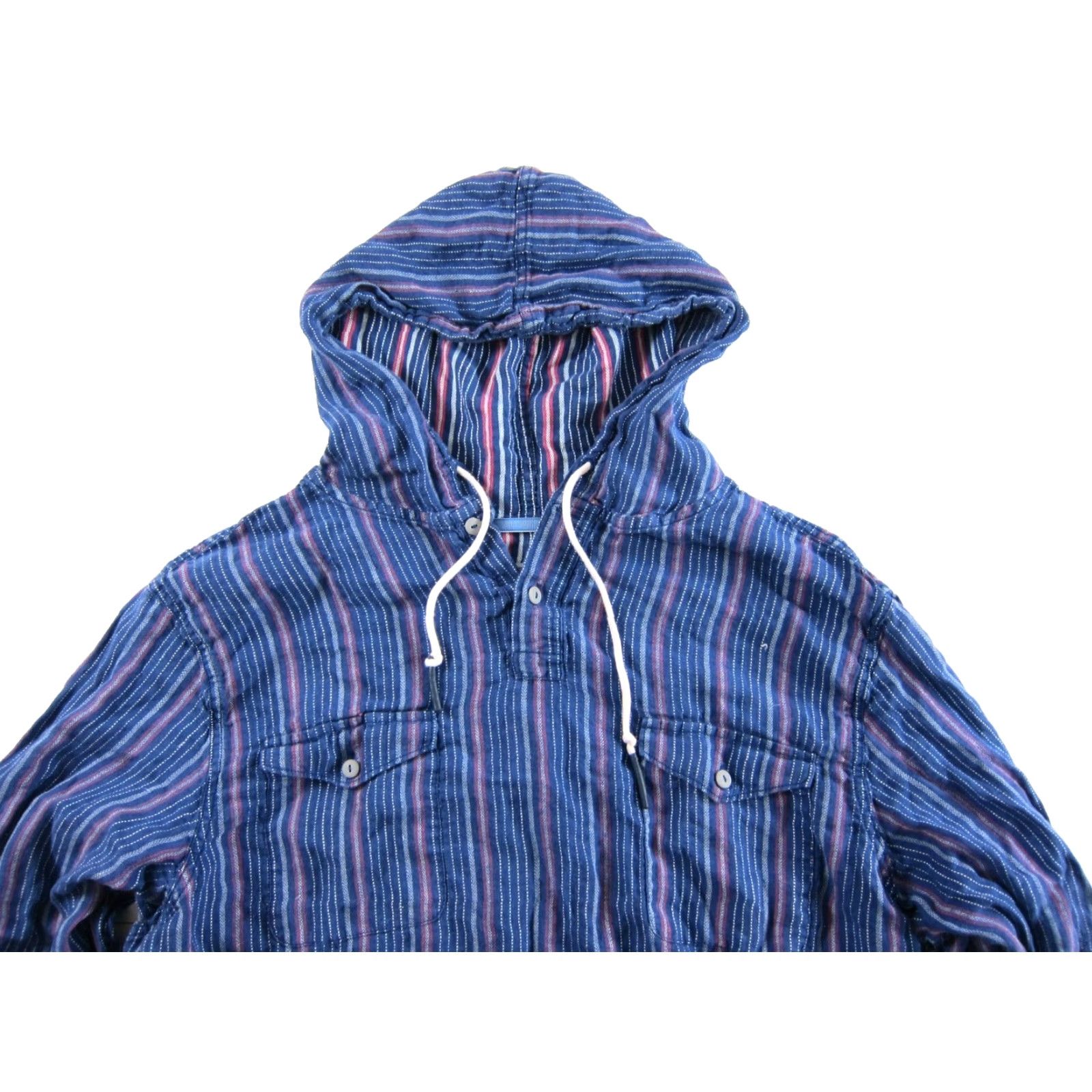 Tommy Bahama Tommy Bahama 100% Cotton Blue Pink Stripe Long Sleeve Hooded Shirt Men XXL Size US XXL / EU 58 / 5 - 4 Thumbnail