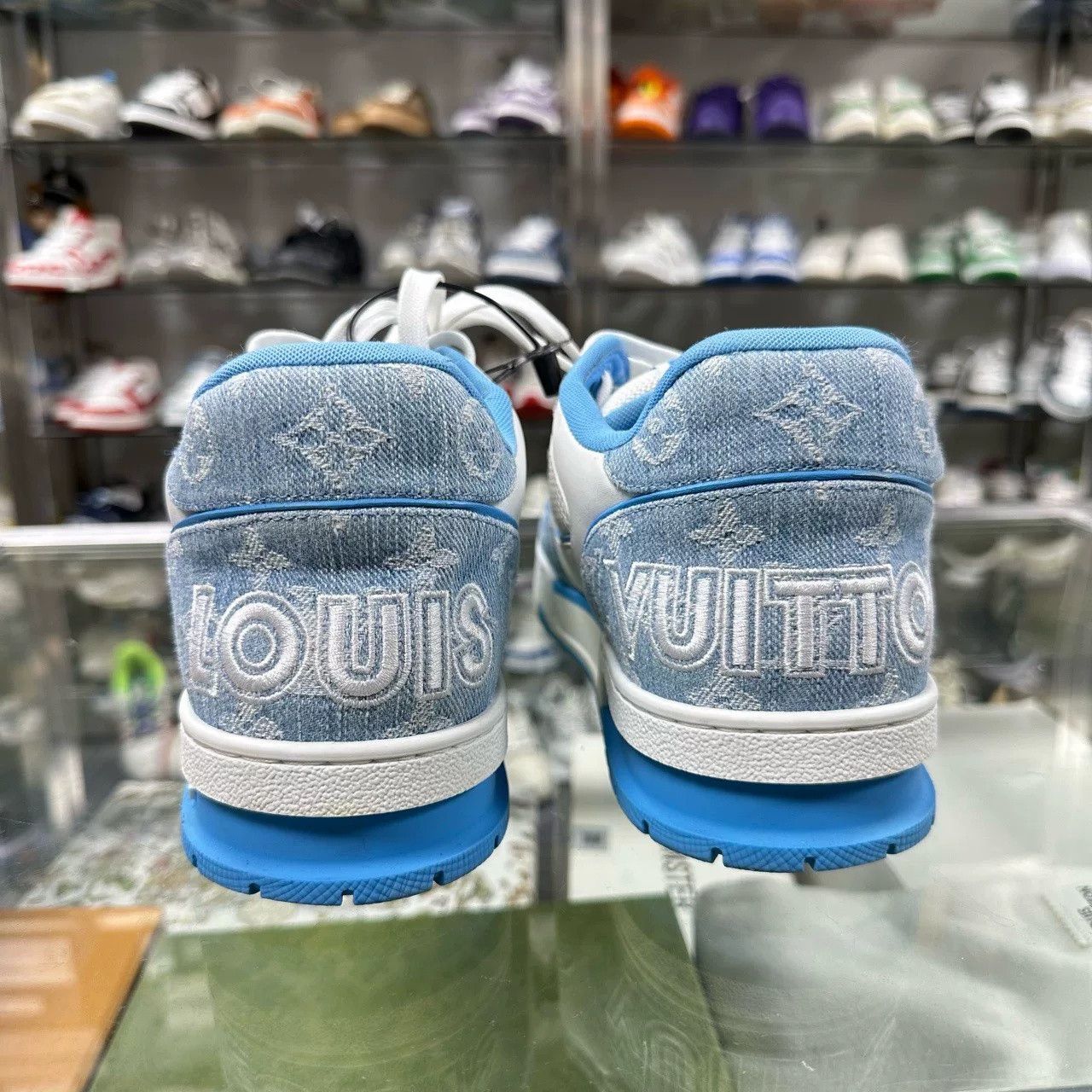 Louis Vuitton LV Trainer White Blue Denim Velcro Size US 9 / EU 42 - 7 Thumbnail