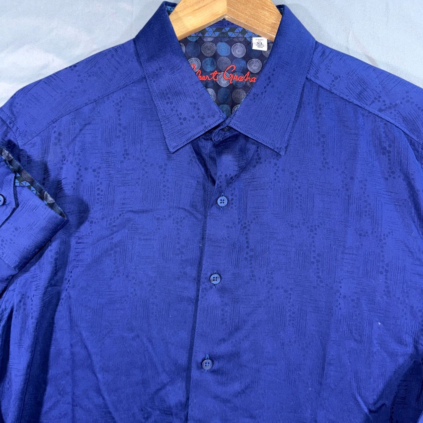 Robert Graham Robert Graham Shirt Mens XL Blue Geometric Long Sleeve Button Front Contrast Embroidered Size US XL / EU 56 / 4 - 4 Thumbnail