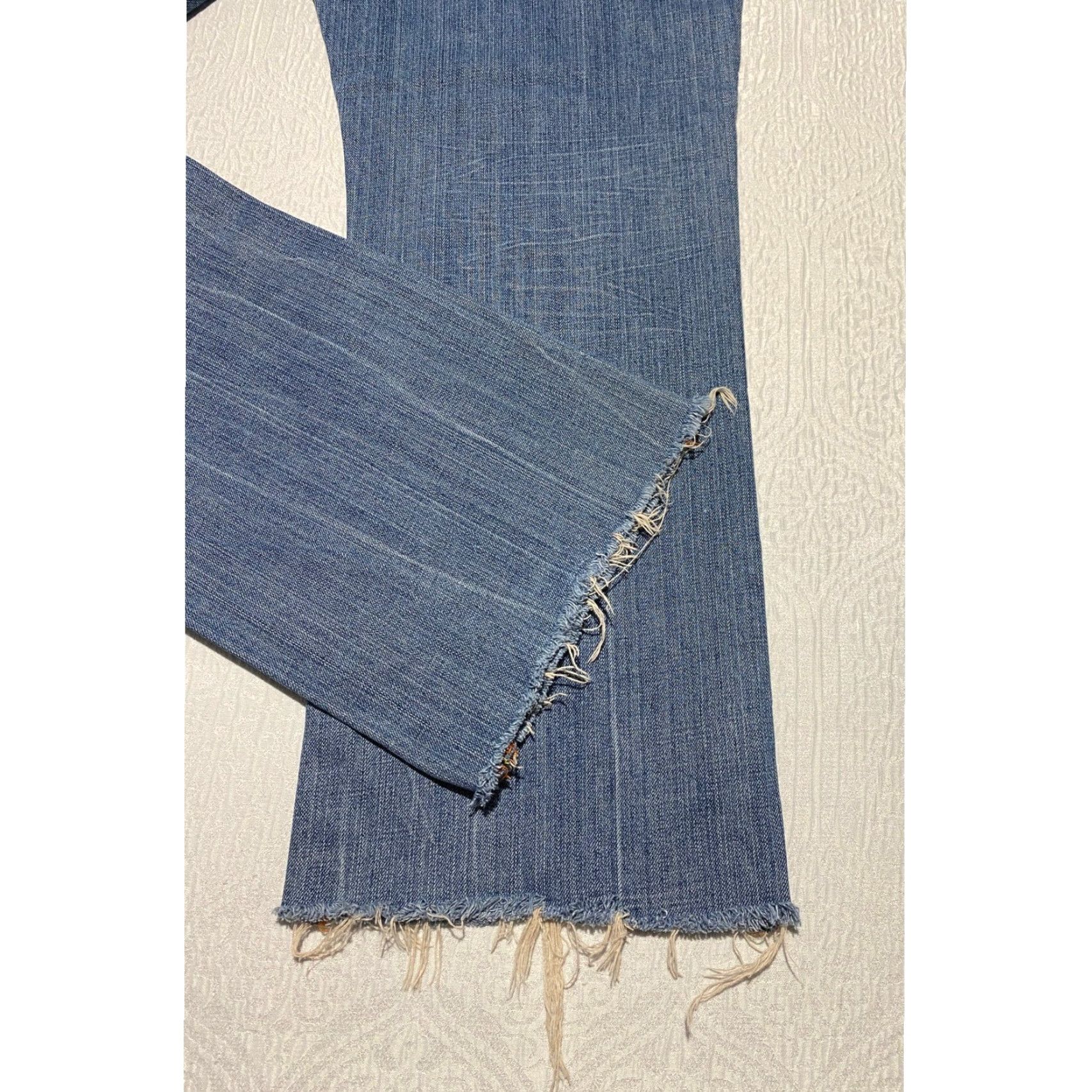 Vintage Rock Revival Jeans Mens 36x30 Distressed Embroidered Denim Cropped Raw Hem Paul Straight Straight Jeans Mens Blue 5-Pocket Design Logo Size US 36 / EU 52 - 3 Thumbnail