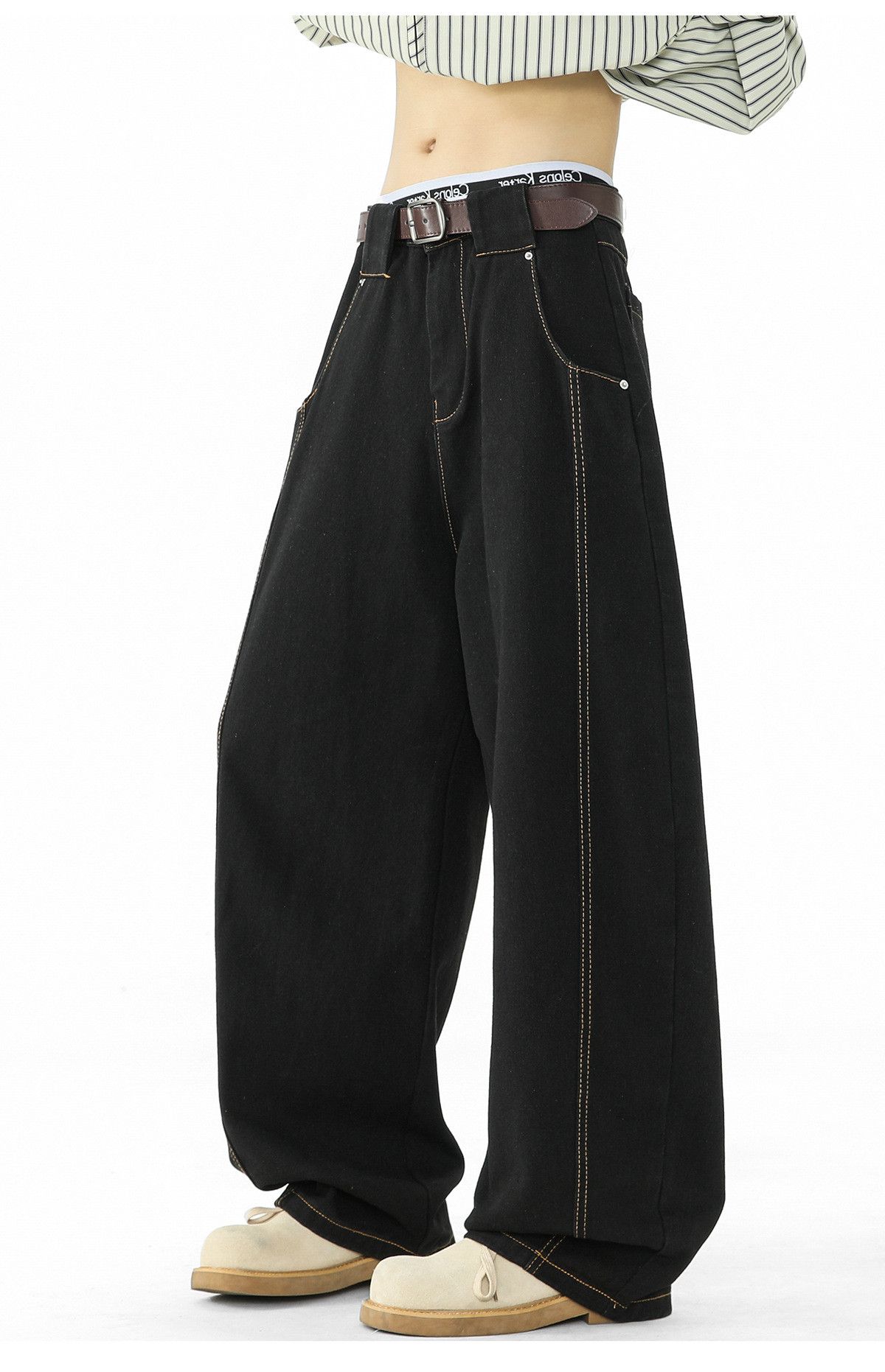 Japanese Brand American style black men's high street loose straight jeans Size US 32 / EU 48 - 4 Thumbnail
