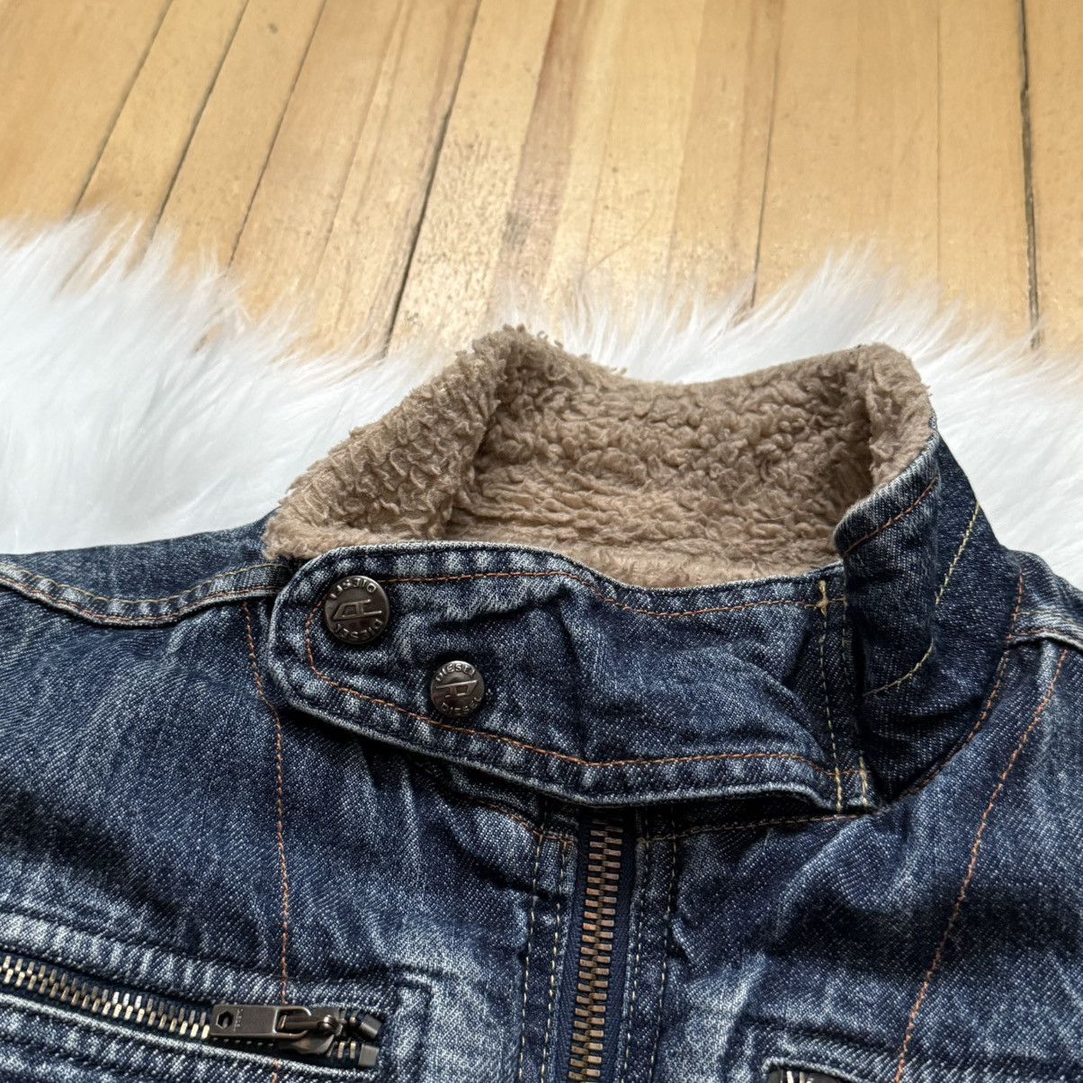 Diesel 📌 Vintage Y2K Diesel Fur Sherpa Denim Jacket Zip Up 00s Size L / US 10 / IT 46 - 5 Thumbnail