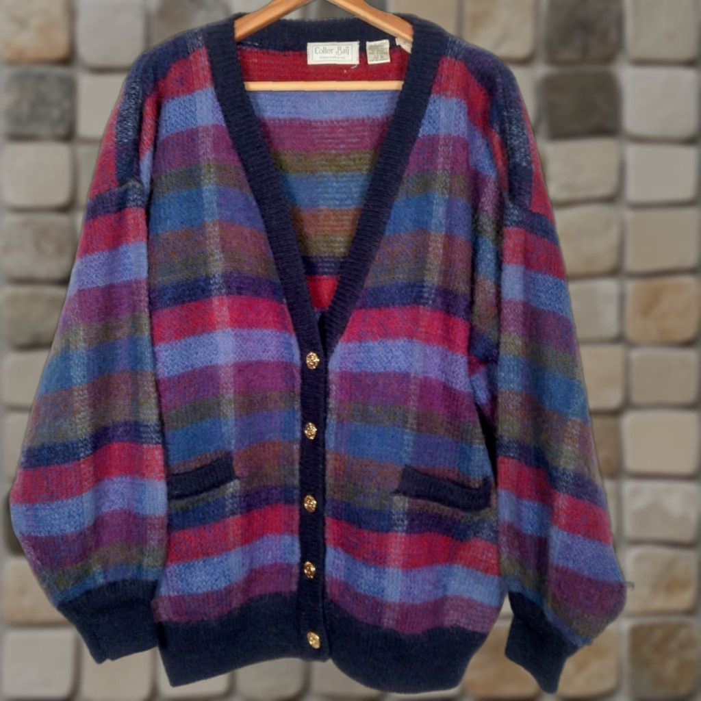 Vintage VINTAGE Colter Bay International Women's Cardigan Sweater M Long Sleeve Knit Striped Mohair Blend Fall Winter Casual Size M / US 6-8 / IT 42-44 - 1 Thumbnail