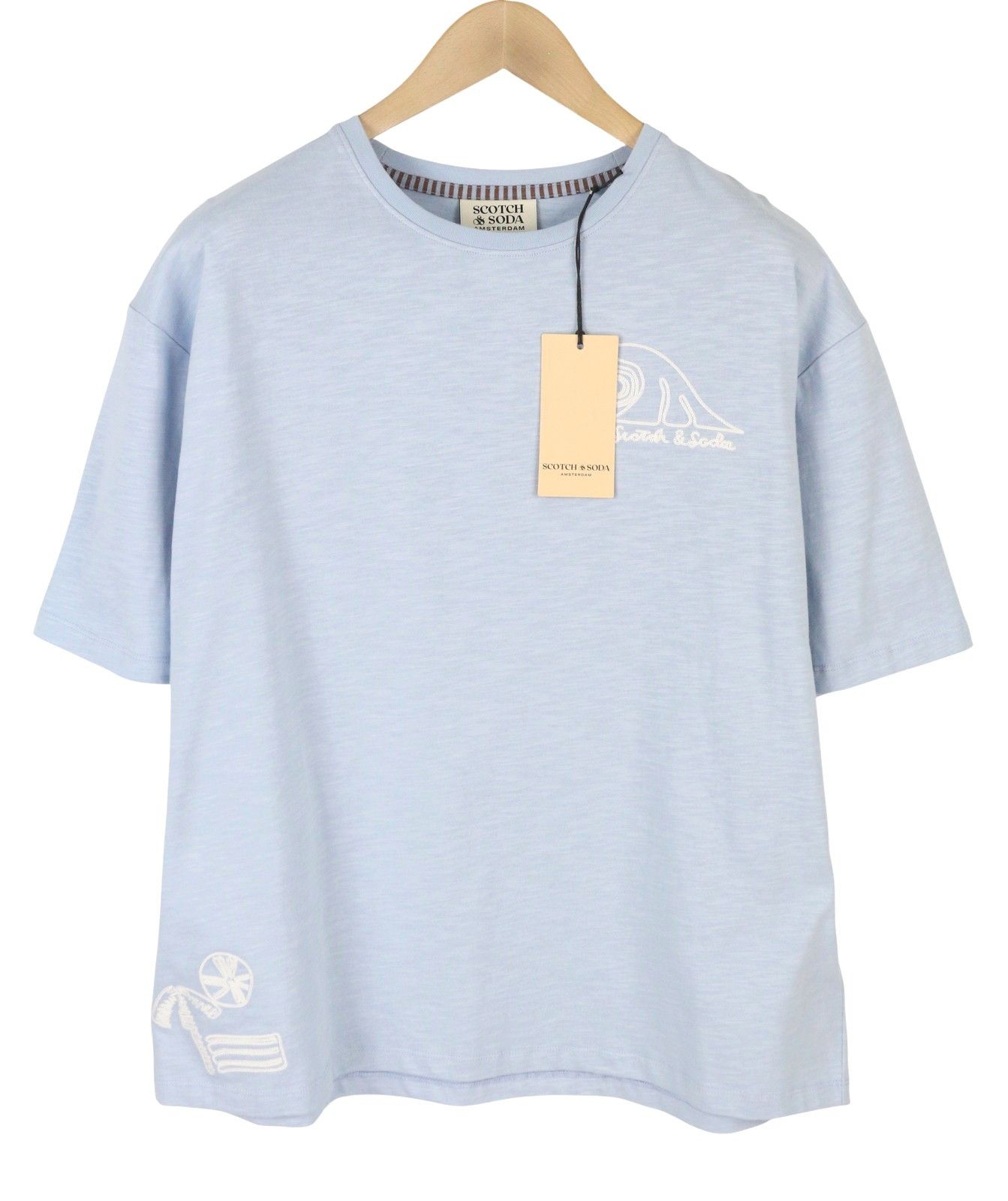 Scotch & Soda M Blue Melange Cotton Embroidered T-Shirt 88587 Size US M / EU 48-50 / 2 - 1 Thumbnail