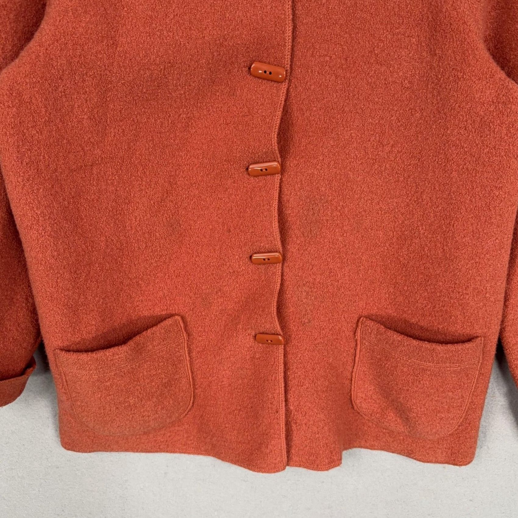 Vintage VINTAGE Josephine Chaus Jacket Womens Medium Rust Boiled Wool Button 90s Orange Wool Coat Size M / US 6-8 / IT 42-44 - 3 Thumbnail
