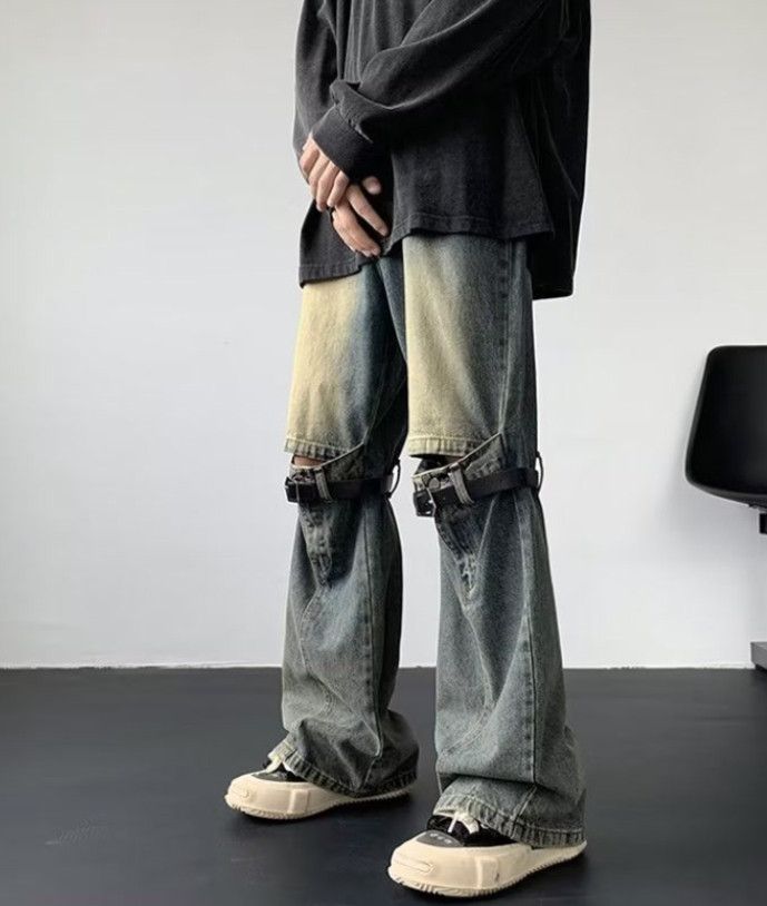 Japanese Brand Men's Zippered Workwear Straight Leg Lace-up Flared Jeans Size US 32 / EU 48 - 4 Thumbnail
