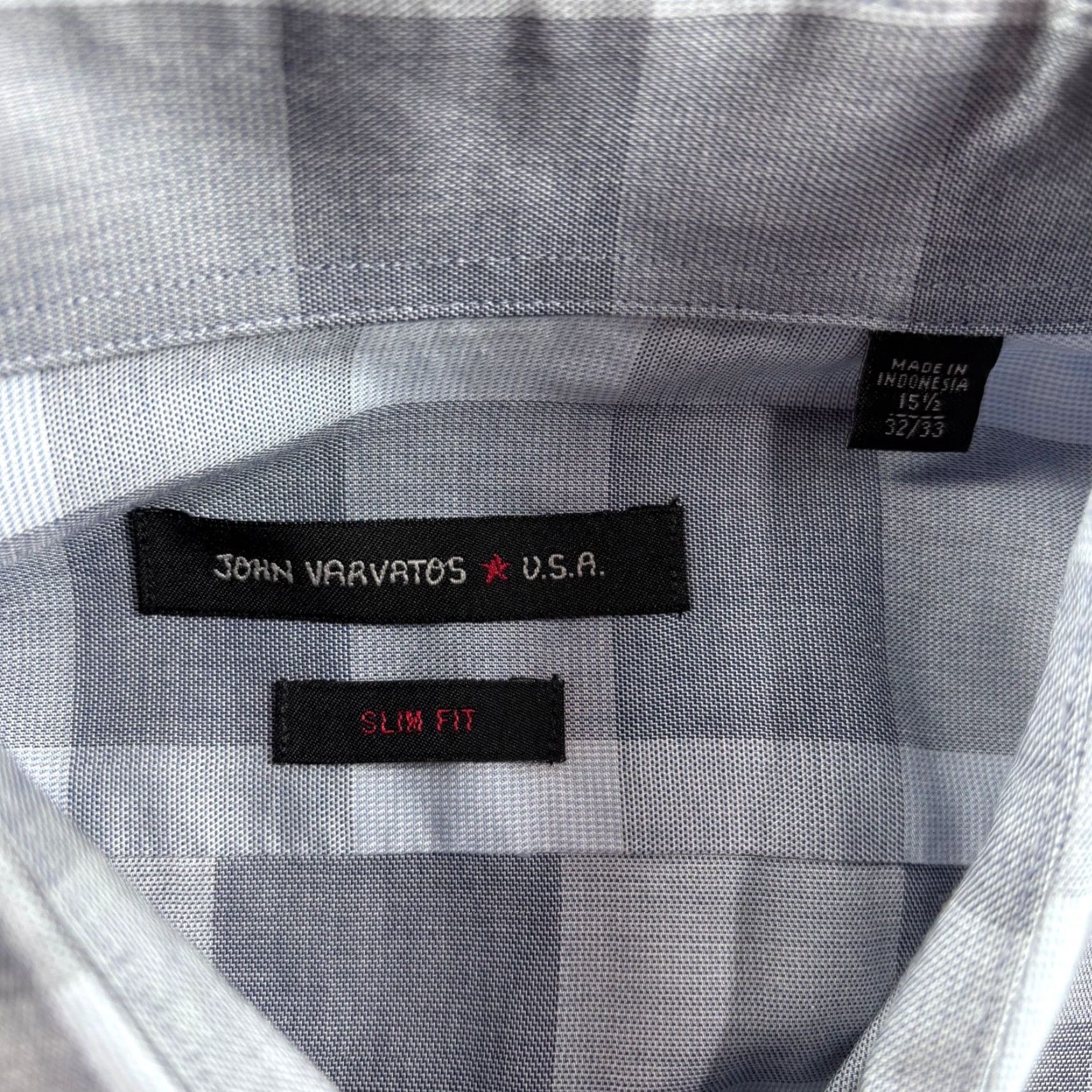 John Varvatos John Varvatos Dress Shirt Slim Fit Plaid Cotton Blue 15.5 32/33 Men Shirt Neck 15.5 in Slimming Cutaway Collar 100% Cotton Size 42R - 3 Thumbnail
