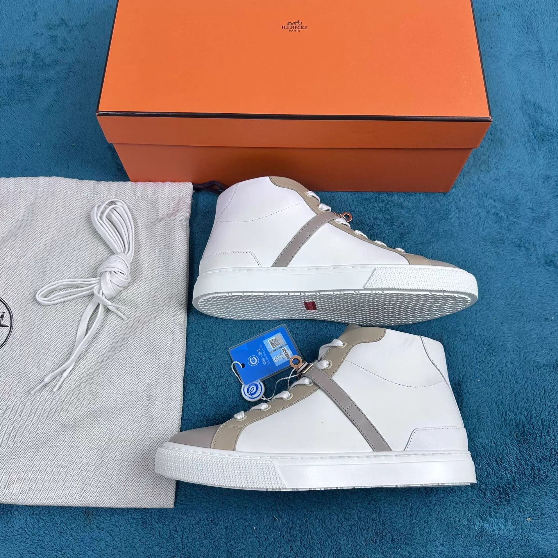 Hermes Hermès Daydream Leather High-Top Sneaker White & Brown Size US 7.5 / IT 37.5 - 2 Thumbnail