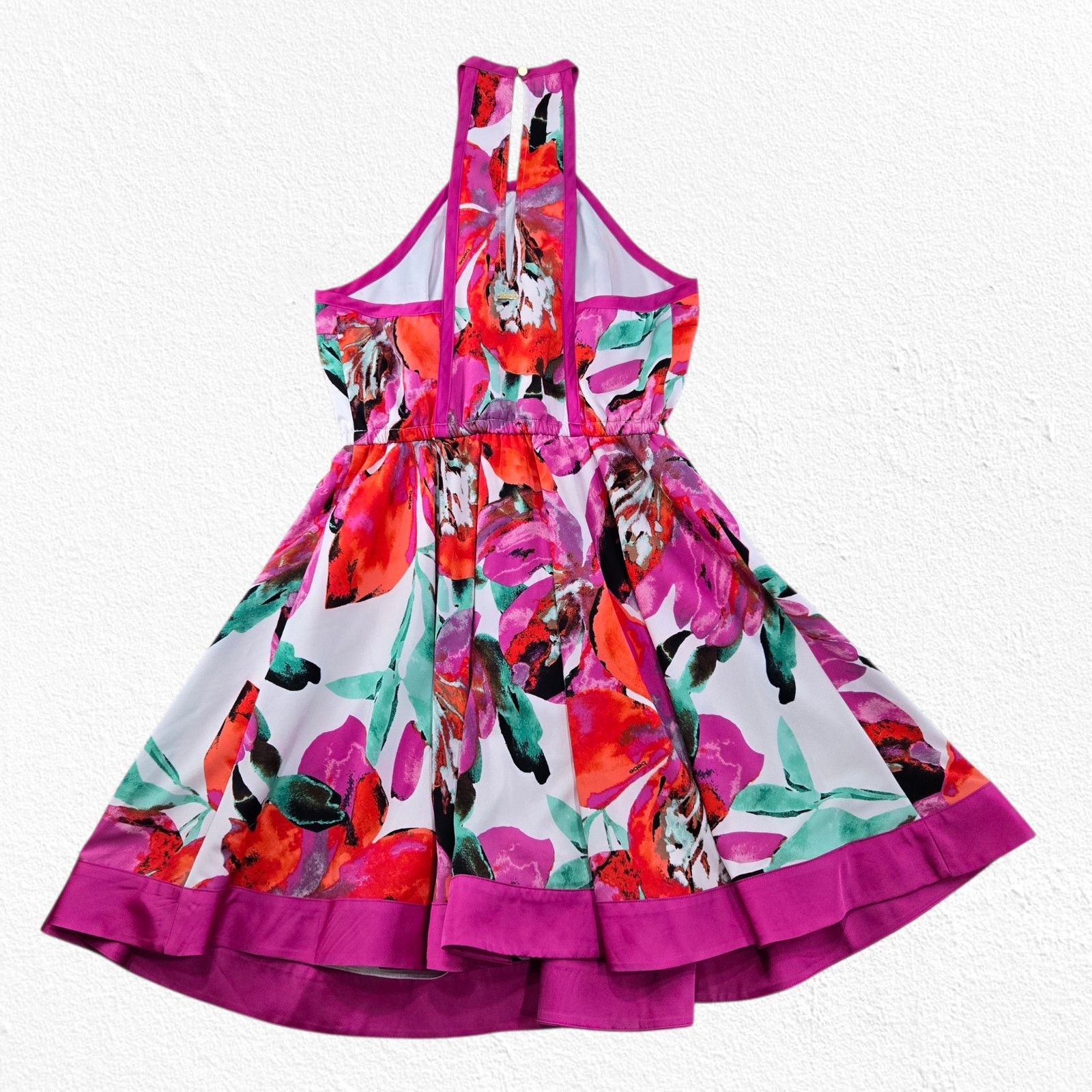 Bebe Floral Halter Fit & Flare Pink Red Dress Size Small