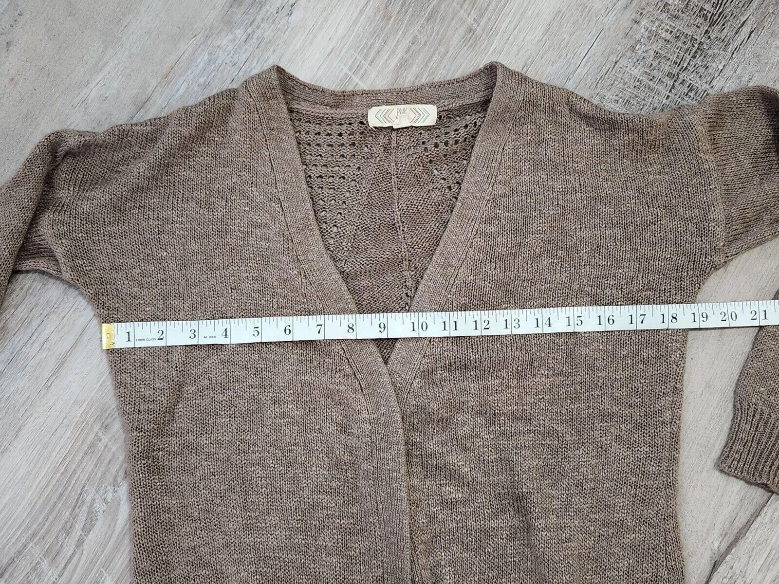 Designer Pink Rose Sweater Large Long Brown Crochet Open Front Size L / US 10 / IT 46 - 4 Thumbnail