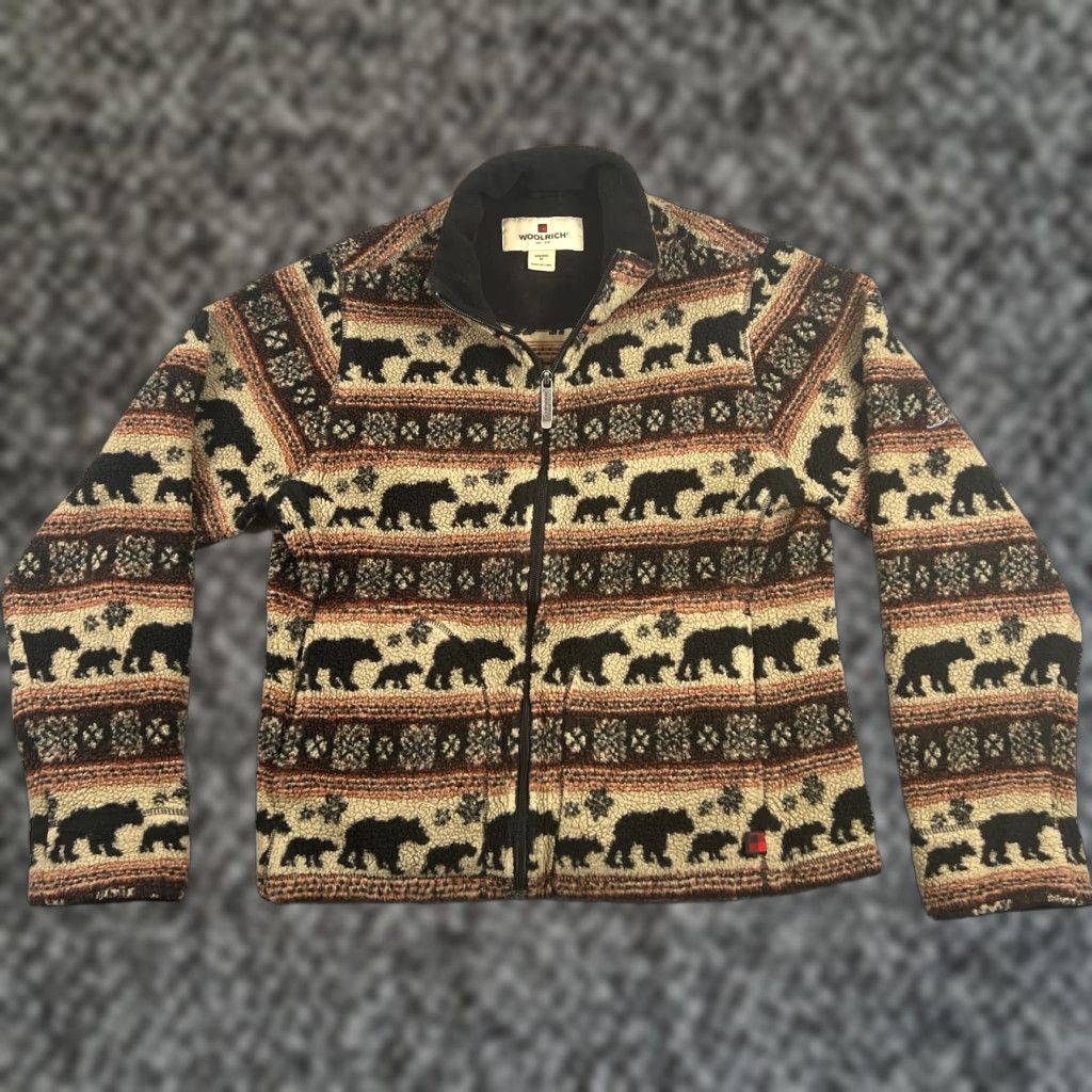 Vintage Woolrich Women's Beige Sweater Full Zip Long Sleeve Striped Outdoor Activewear Size M Size M / US 6-8 / IT 42-44 - 1 Thumbnail