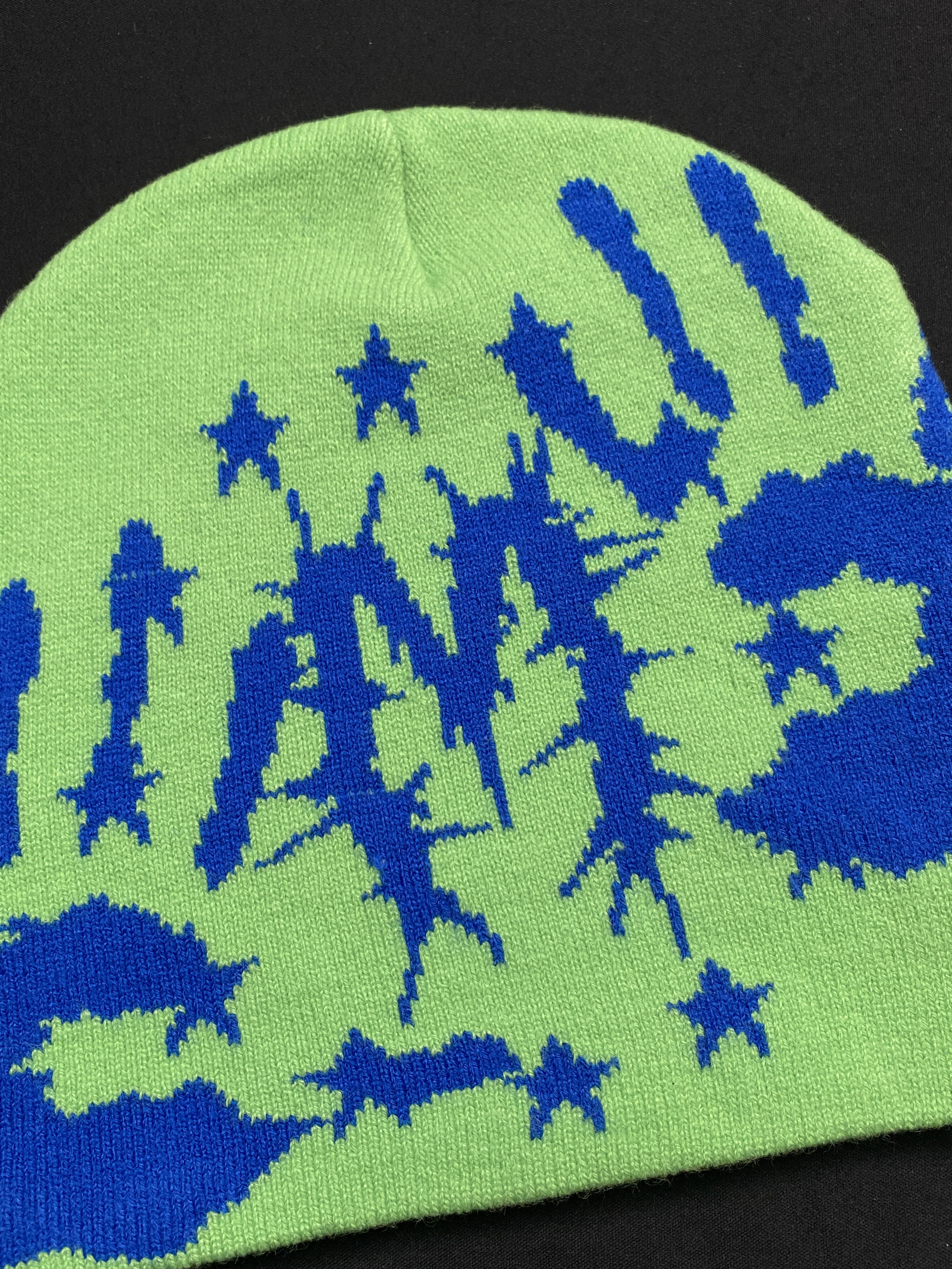 Japanese Brand Rare Handprint Graphic Design No Cuff Knit Green Beanie OS Size ONE SIZE - 2 Thumbnail
