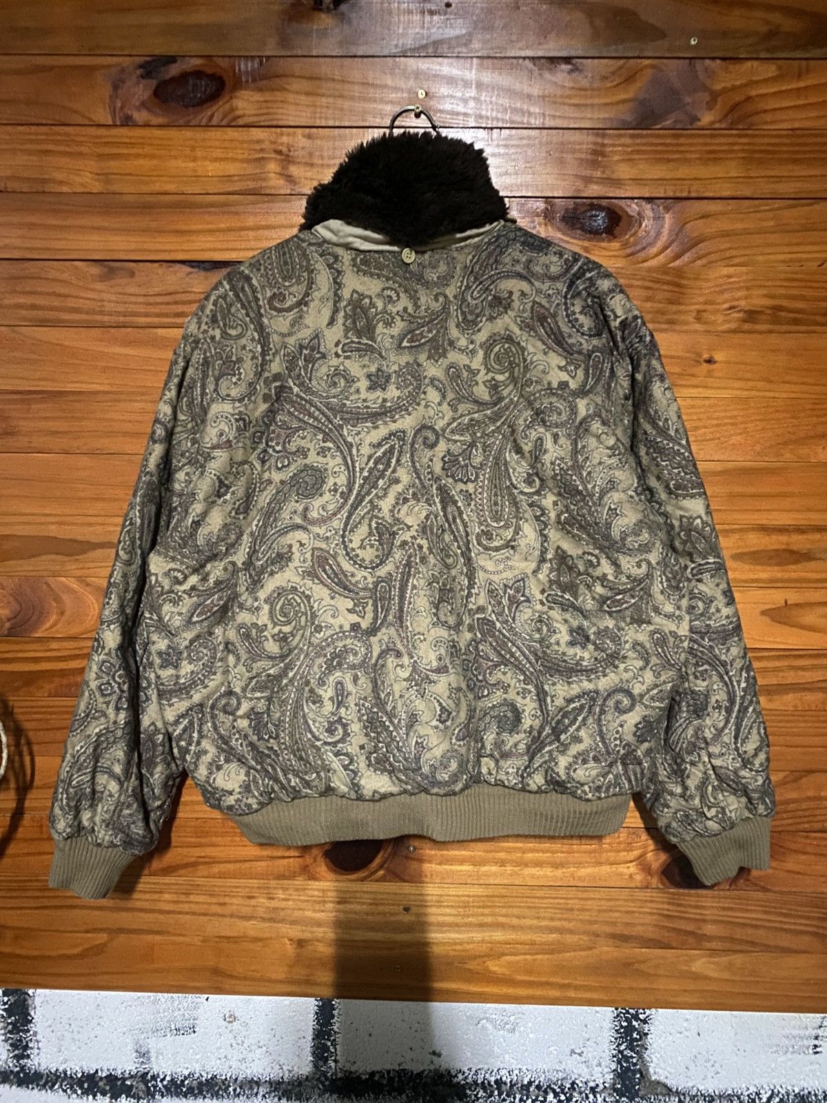 Vintage Vintage 1990s Paisley Print Fur Collar Zip Jacket – Retro Size US L / EU 52-54 / 3 - 6 Thumbnail