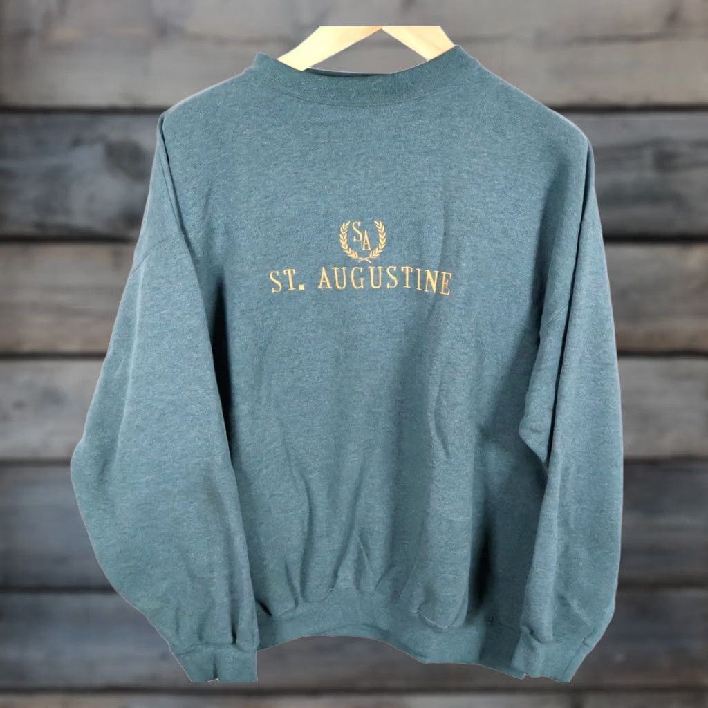 Tultex VINTAGE Tultex Sweatshirt Men XL Green 90s Embroidered Crewneck 50/50 Pullover Produce/Graphic Print/St. Augustine Size US XL / EU 56 / 4 - 1 Thumbnail