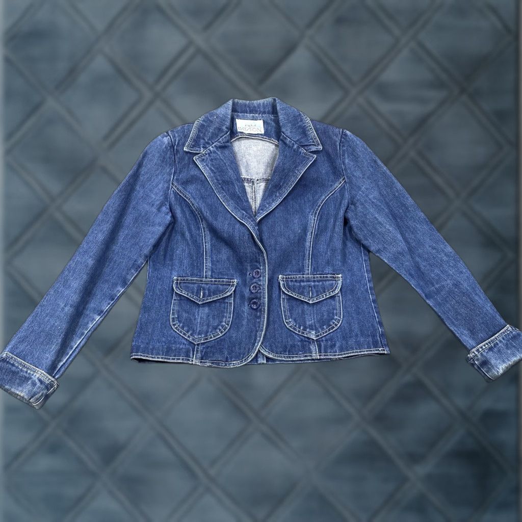 Denime L'AVION Denim Blazer Jacket Womens Small Blue Jean Button Front Pockets Size 28" / US 6 / IT 42 - 1 Thumbnail