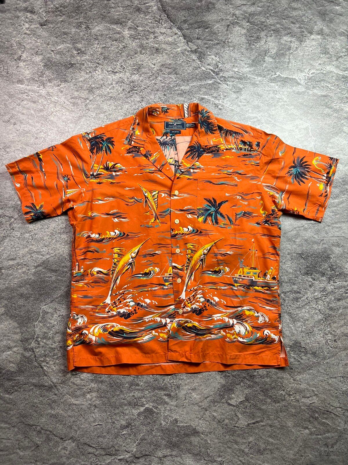 Pre-owned Harley Davidson X Polo Ralph Lauren Vintage Polo Sport Ralph Laurent Japan Style Hawaiian Shirt In Orange