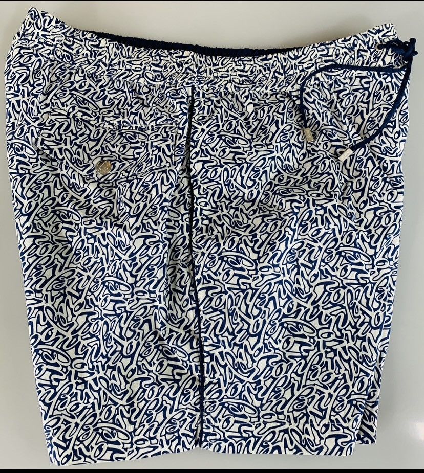 Brioni Brioni 🇮🇹 Blue Logo Script SeaMaster Resort Swim Trunk XL NWT Size US 38 / EU 54 - 6 Thumbnail
