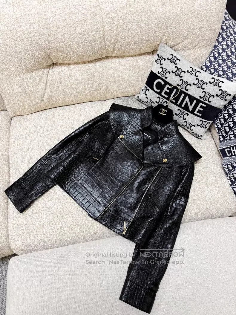 Chanel Chanel Crocodile pattern lotus leaf collar lapel long-slee Size XXS / US 00 / IT 34 - 2 Thumbnail