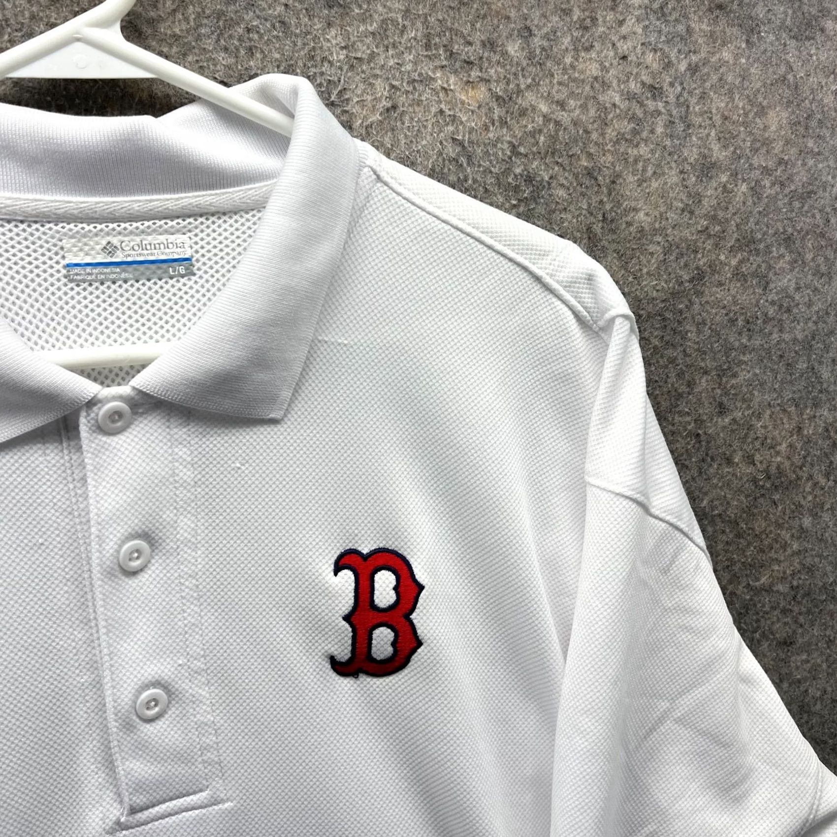 Vintage VINTAGE Columbia Polo Shirt Mens L White Knit 29 44 Chest Regular Button Logo Preppy Baseball Omni Shade Boston Red Sox Size US L / EU 52-54 / 3 - 7 Thumbnail
