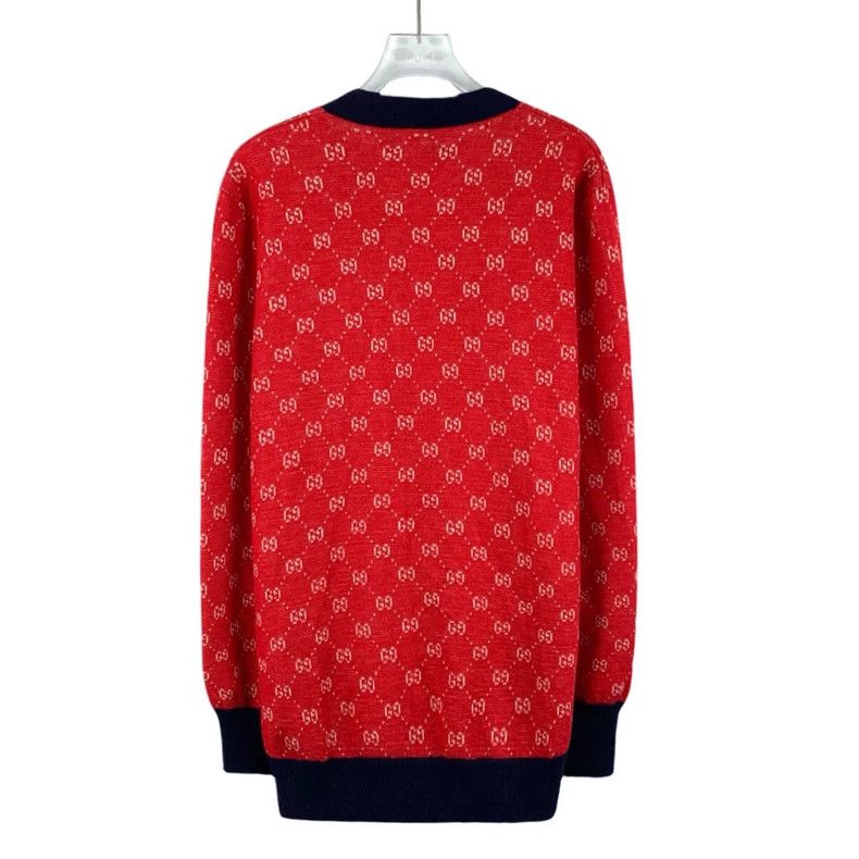 Gucci Gucci Red logo jacquard full-print wool V-neck single-brea Size S / US 4 / IT 40 - 2 Thumbnail