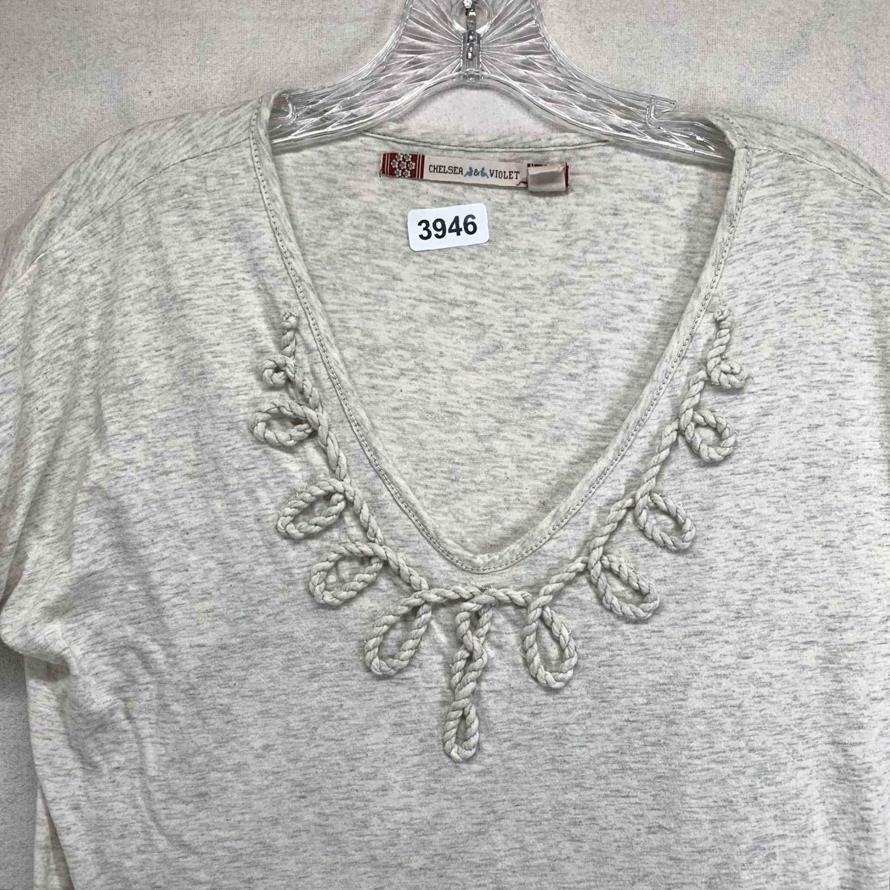 Vintage Chelsea & Violet Blouse Women Large Gray V-Neck Knit Cotton Embroidered Pullover Casual Sleeve Womens Size L / US 10 / IT 46 - 2 Thumbnail