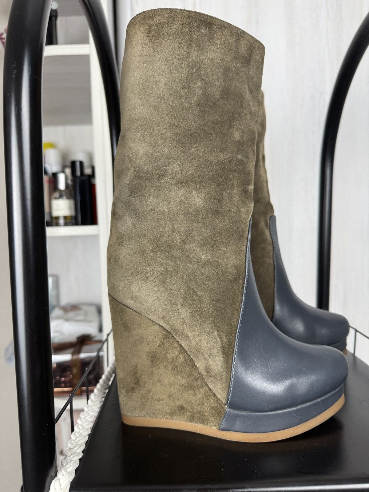 Jil Sander Jill Sander olive green suede and gray leather wedges Size US 6.5 / IT 36.5 - 3 Thumbnail