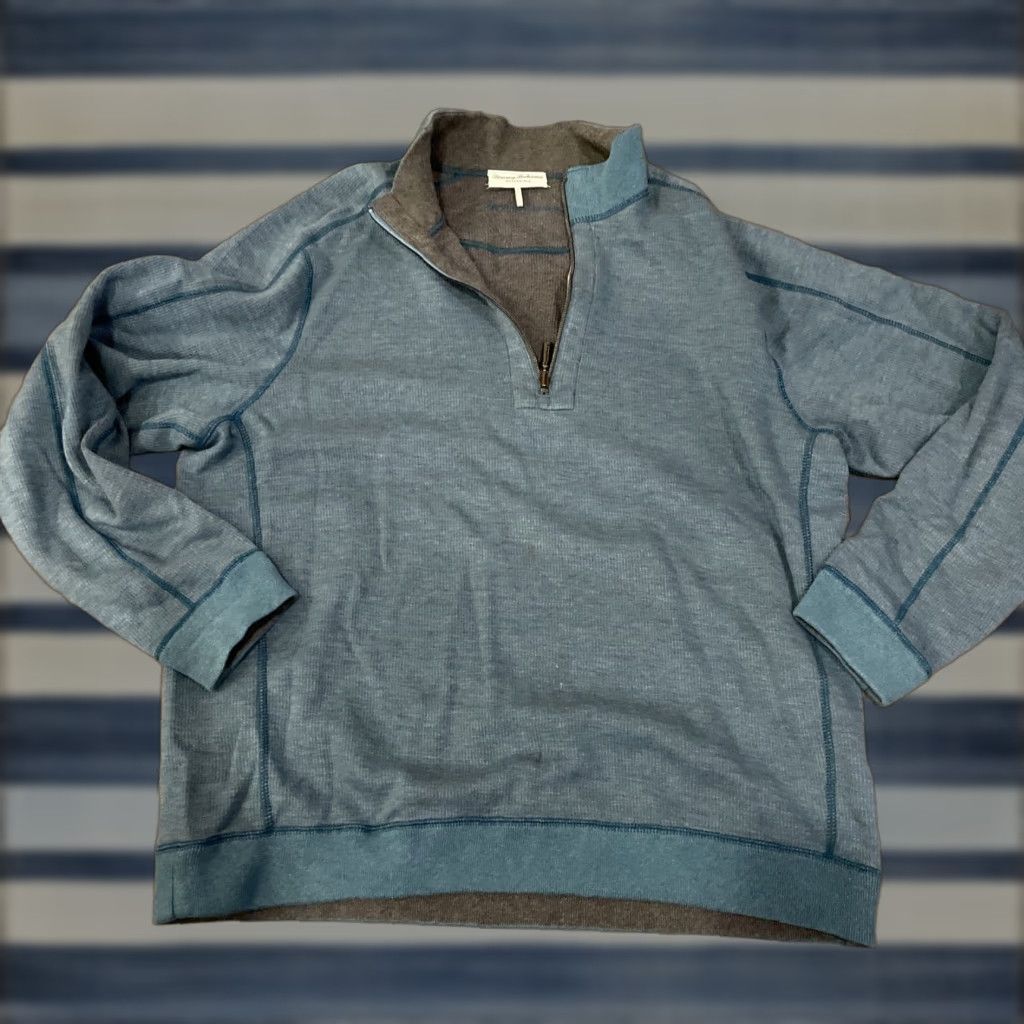 Tommy Bahama Tommy Bahama Sweater Mens L Reversible Quarter Zip Beige Knit Casual 90s Size US L / EU 52-54 / 3 - 1 Thumbnail