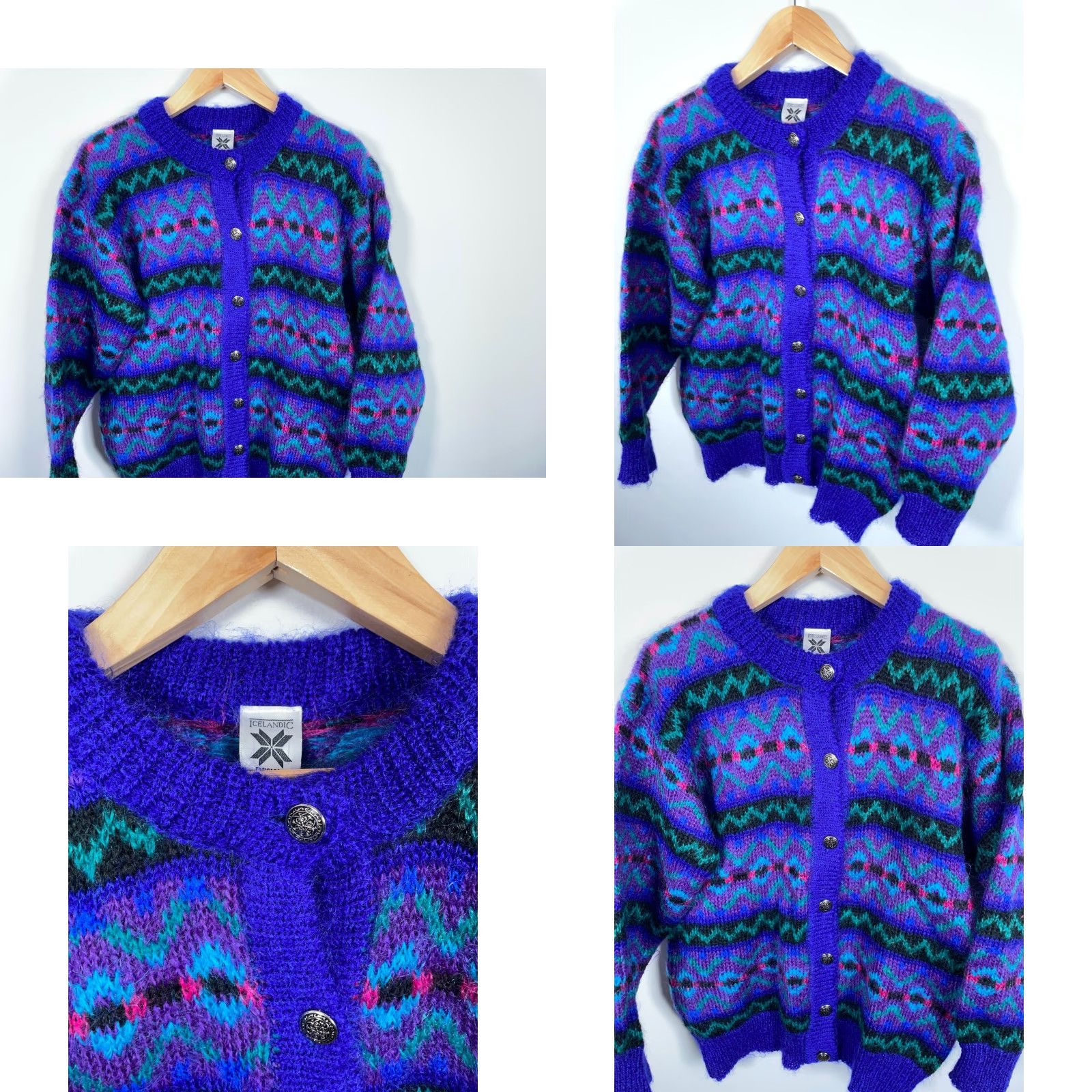Vintage VINTAGE Icelandic Design Cardigan Sweater Geometric Blue Heavyweight Mohair Blend Long Sleeve Crew Neck Women M Size M / US 6-8 / IT 42-44 - 8 Thumbnail