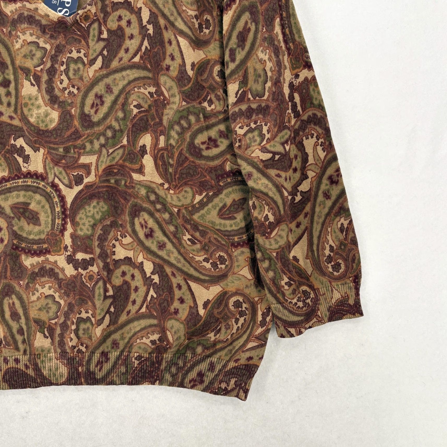 Chaps Chaps Sweater Womens XL Multicolor Paisley V Neck 100% Cotton Pullover NWT Size XL / US 12-14 / IT 48-50 - 3 Thumbnail