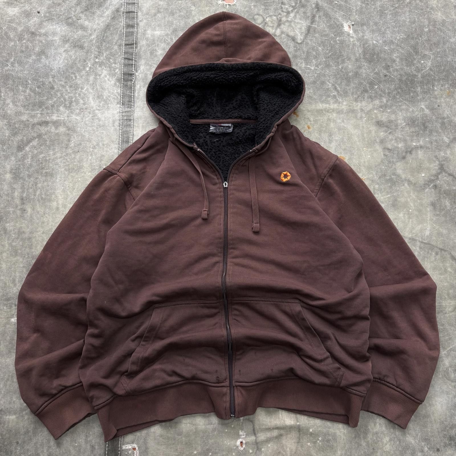 Southpole Vintage Faded Chocolate Brown Sherpa Lined Full Zip Hoodie Size US XL / EU 56 / 4 - 1 Thumbnail