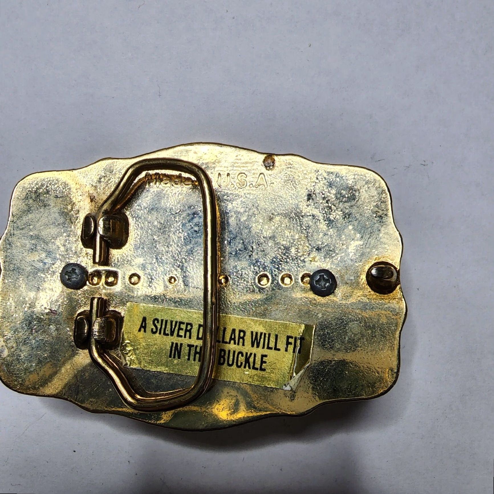 Vintage VINTAGE Belt Buckle Square Dance Gold Flakes Real Gold Vintage Gold-Leaf Buckle 60s 70s 80s Preowned Mens Womens Accessories Size ONE SIZE - 2 Thumbnail