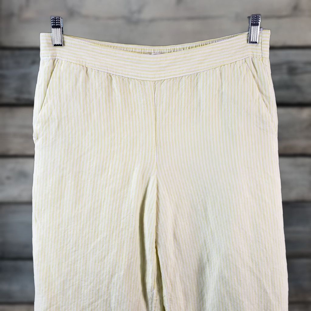 Ann Taylor VINTAGE Ann Taylor LOFT Womens Crop Wide Leg Pants Sz Medium Yellow Stripe Linen Blend Size 32" / US 10 / IT 46 - 1 Thumbnail