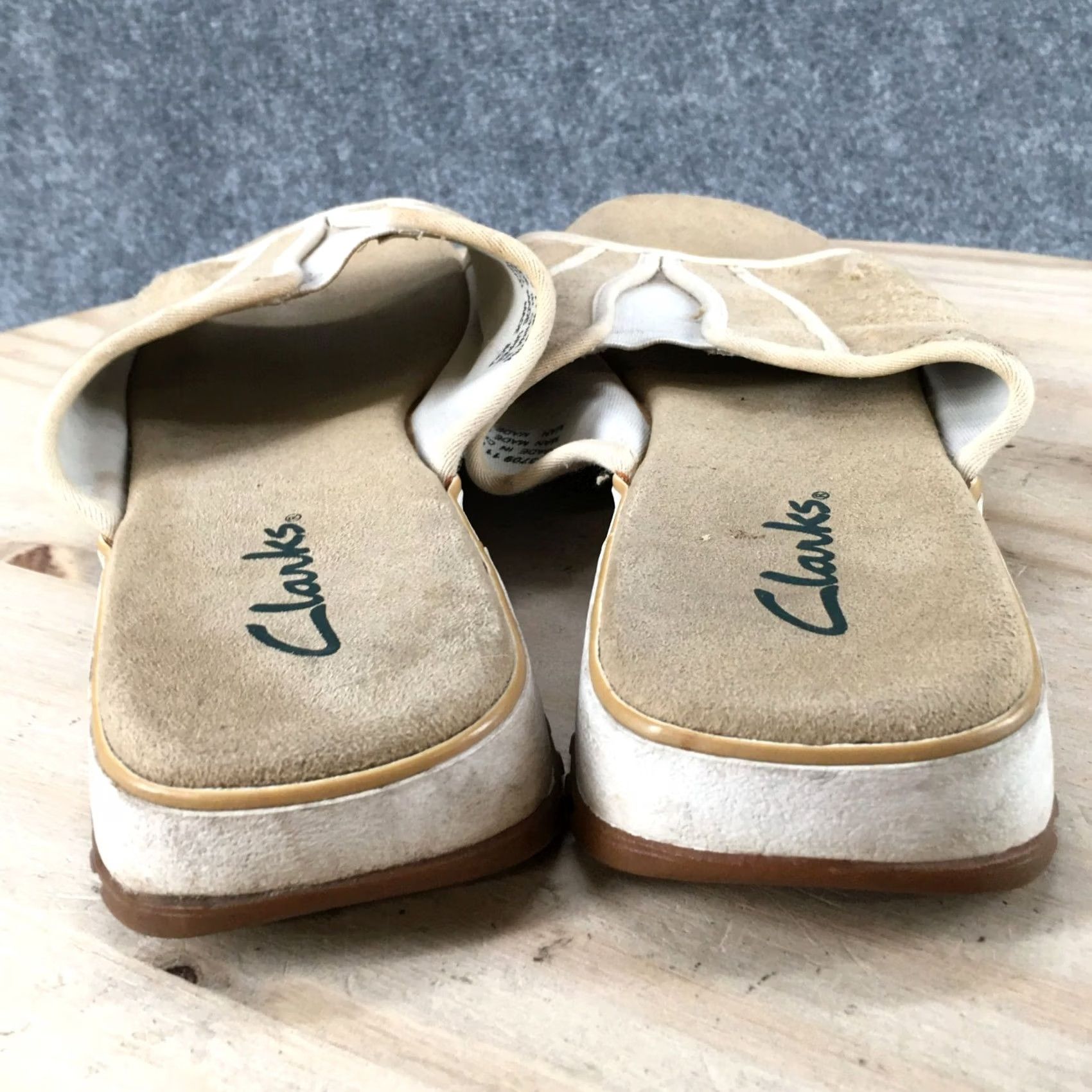Clarks Clarks Sandals Womens 11 M Slip On Slides Beige Faux Suede Open Toe Wedge Casual Size US 11 / IT 41 - 7 Thumbnail