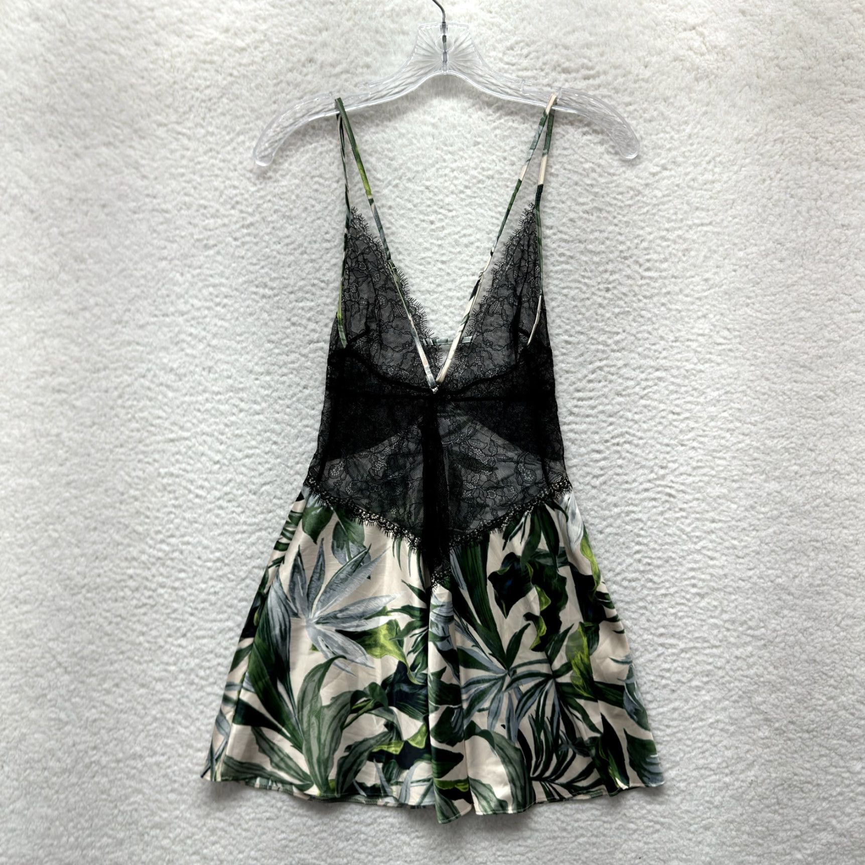 Victoria's Secret Victoria's Secret Slip Dress Small Satin Lace Palm Leaf Print Tropical Racerback Dress Womens S Black Satin Lace Palm Leaf Print Tropical Racerback Size S / US 4 / IT 40 - 2 Thumbnail