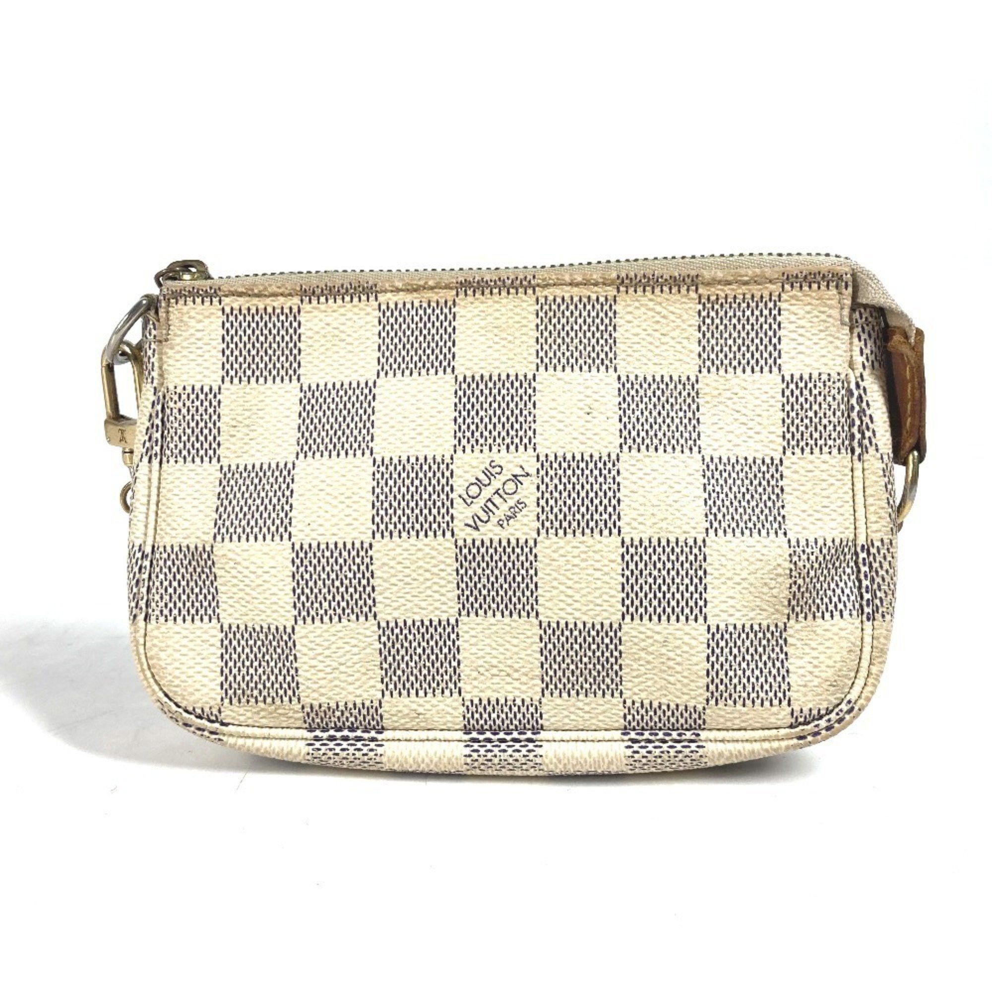 Louis Vuitton N58010 Damier Azur Mini Pochette Accessoires Bag Pouch Chain Accessory Handbag Canvas Women's White