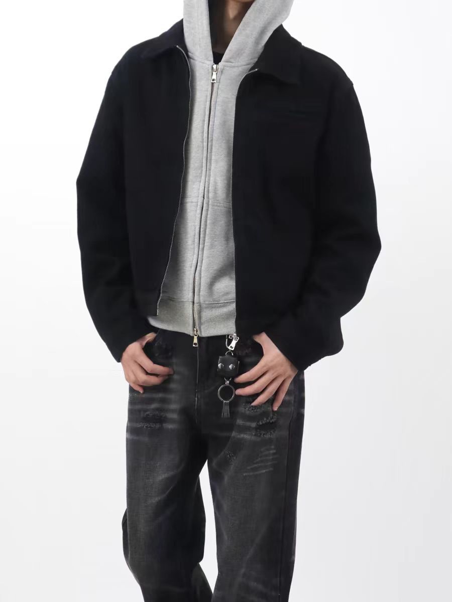 Japanese Brand × Vintage Black Simple Short Denim Jacket Lapel Zipper Coat Size US L / EU 52-54 / 3 - 2 Thumbnail