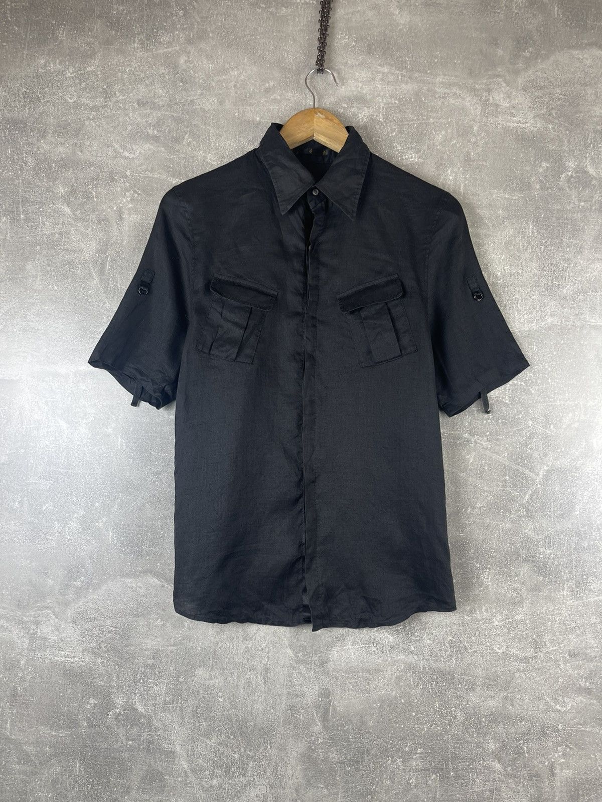 Japanese Brand × Vintage Ato Keisuke Imazaki Black Linen Short Sleeve Utility Shirt Size US S / EU 44-46 / 1 - 1 Thumbnail