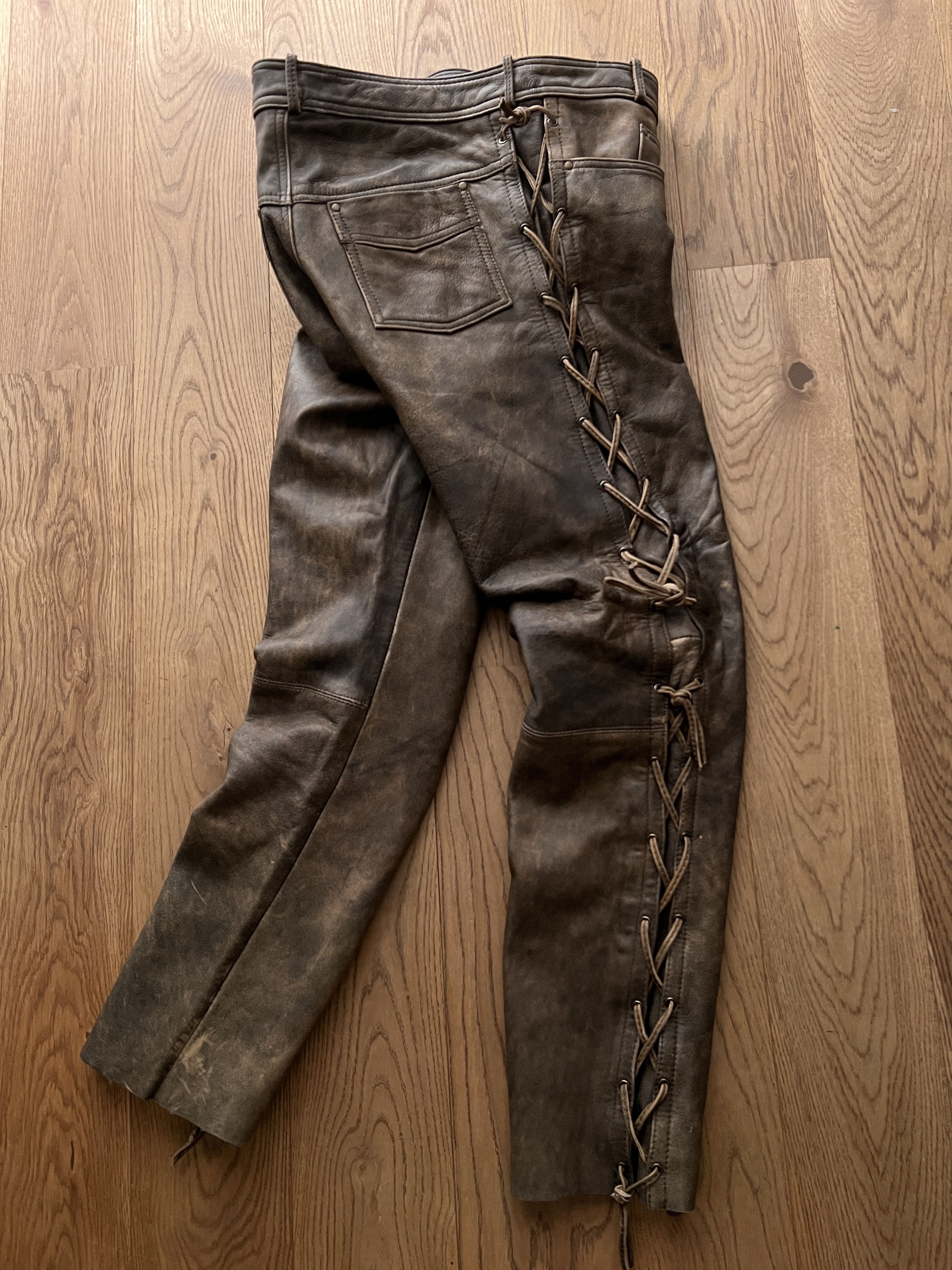 If Six Was Nine True faded VTG 90s cowboy core leather pants lace up opium L Size US 34 / EU 50 - 7 Thumbnail