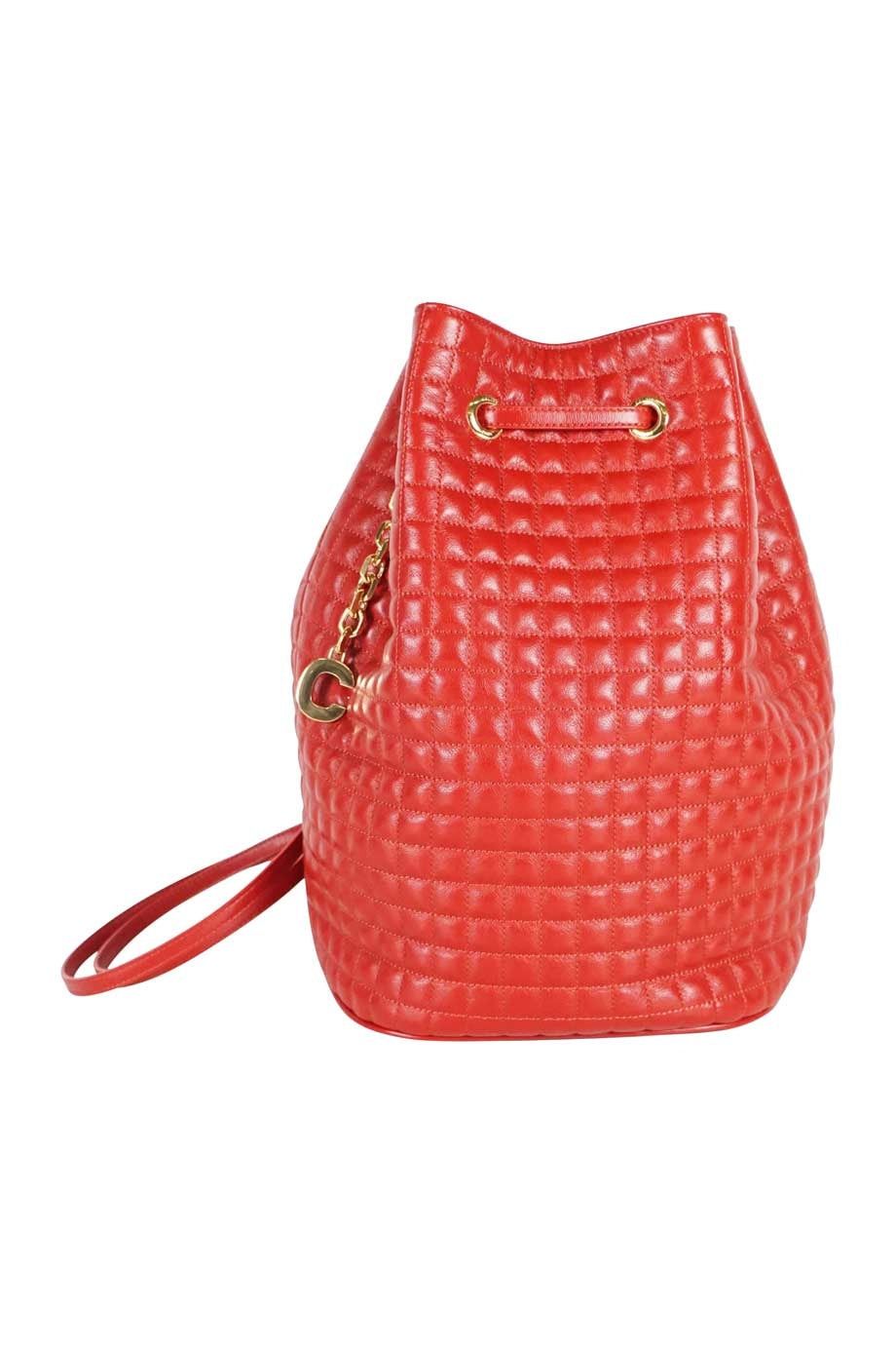 image of Celine Small C Charm Bucket In Red Quilted Calfskin, Women's
