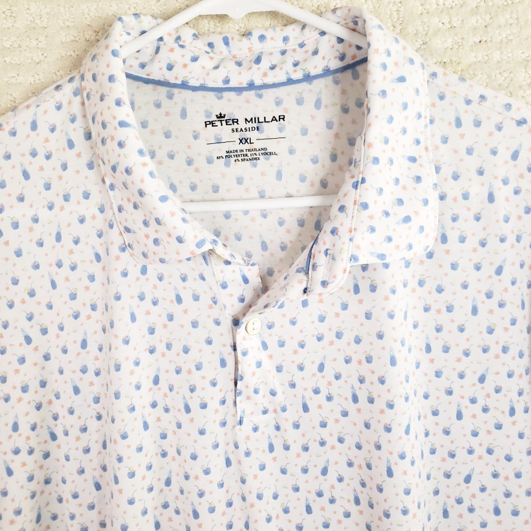 Peter Millar Peter Millar Seaside Polo Shirt Mens 2XL XXL White Blue Pink Drinks & Cocktail Polo Shirt Mens XXL White Blue Pink Drinks & Cocktail Size US XXL / EU 58 / 5 - 3 Thumbnail
