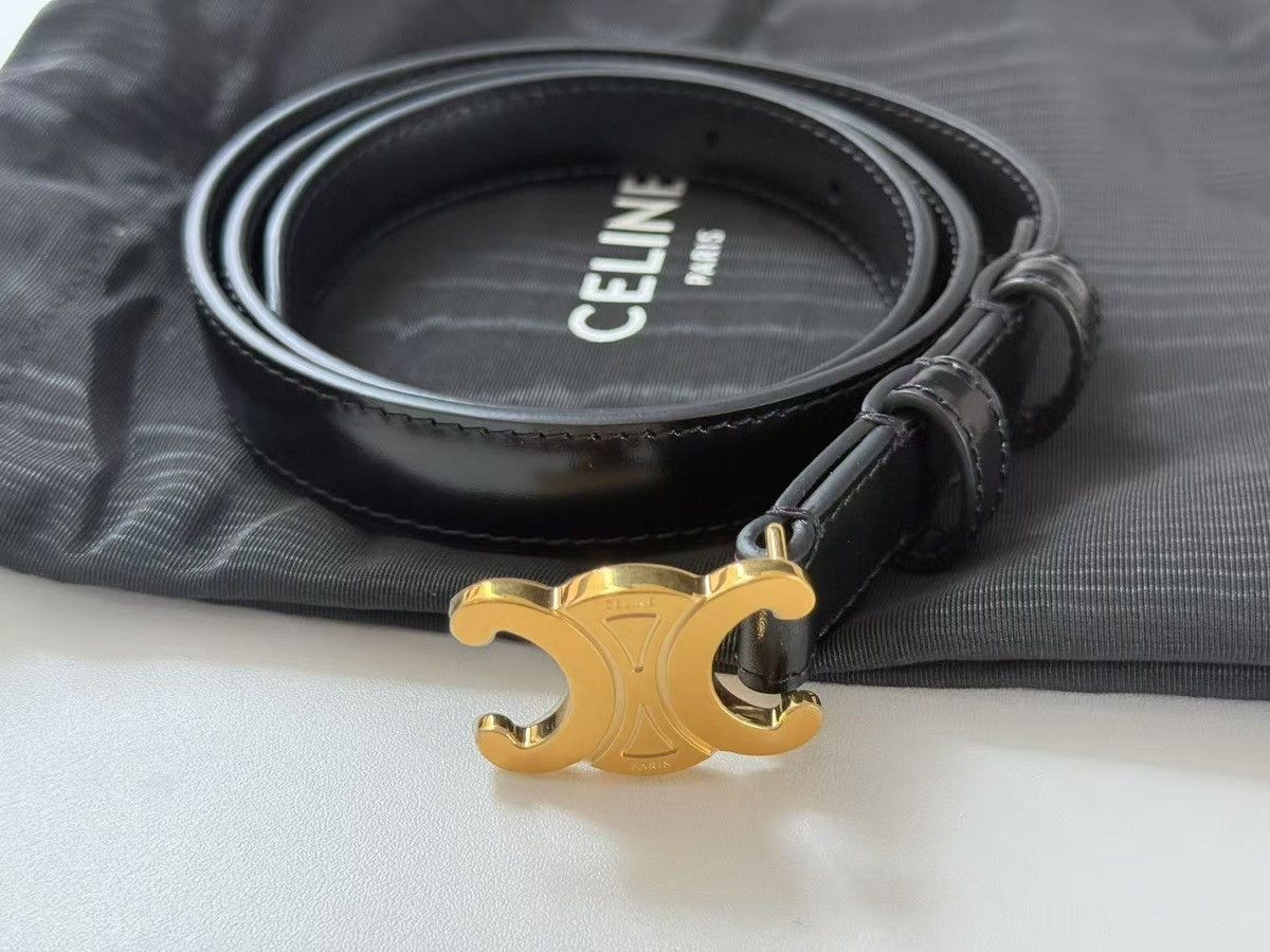 Celine CELINE Triomphe Leather Belt Black 75cm Size ONE SIZE - 3 Thumbnail