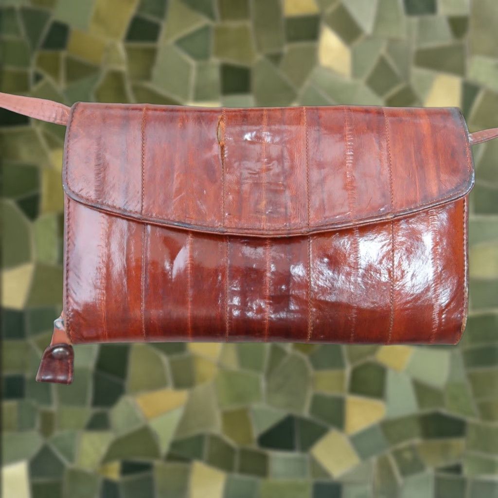 Lee VINTAGE Lee Sands Wallet Purse Crossbody Chain Strap Brown Eel Skin Bohemian Women 70s Size ONE SIZE - 1 Thumbnail