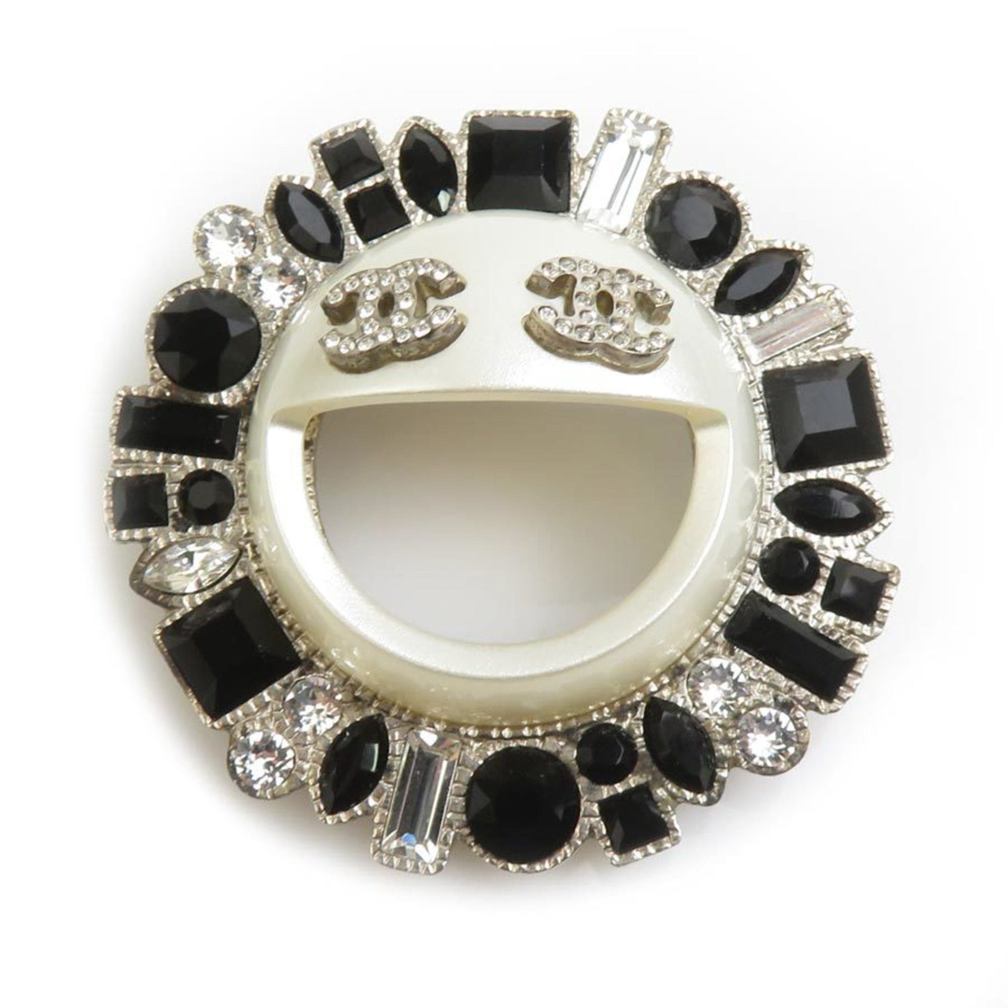 Chanel CHANEL Coco Mark Metal Brooch with Rhinestones in Silver and Black, Women's, Free Shipping, e61512i Size ONE SIZE - 1 Thumbnail