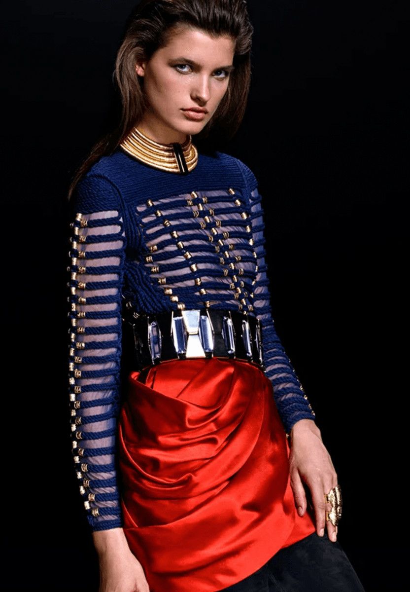 Balmain SS2015 Balmain x H&M Navy Gold-Beaded Blouse Size S / US 4 / IT 40 - 2 Thumbnail