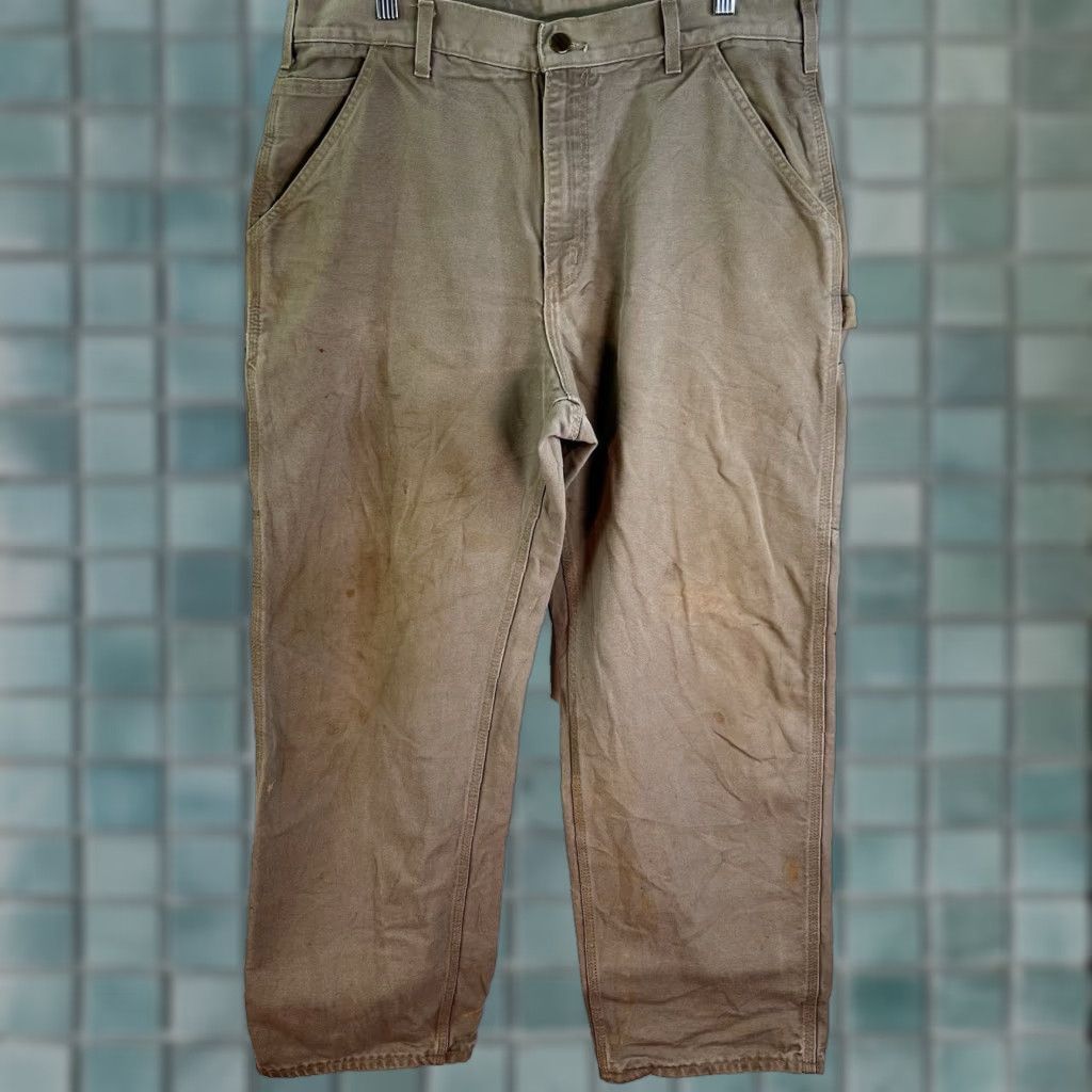 Carhartt VINTAGE Carhartt B11 Carpenter Canvas Pants Mens SZ 34 Tan Distressed 5-Pocket Cargo USA Jeans Brown Cotton Size US 34 / EU 50 - 1 Thumbnail