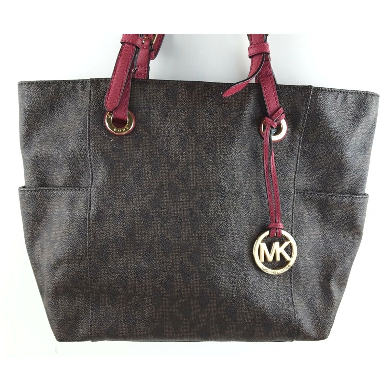 Michael Kors Michael Kors Jet Set Signature Brown Magenta Straps Purses Handbag Tote Bag Women's Medium Bag Size ONE SIZE - 3 Thumbnail