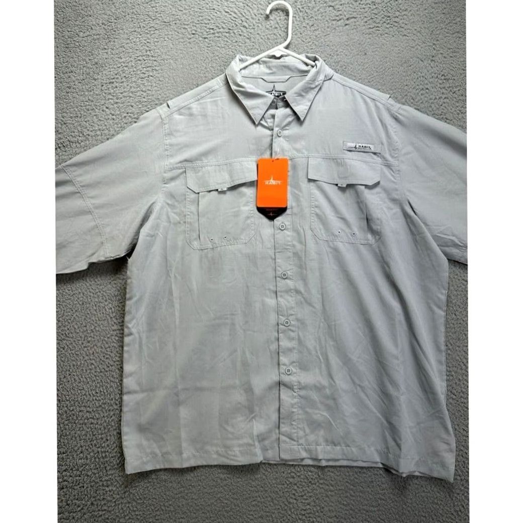 Habitat Habit Shirt Men XL Grey Crayfish Creek River Vented Button Up Pocket NEW Size US XL / EU 56 / 4 - 4 Thumbnail