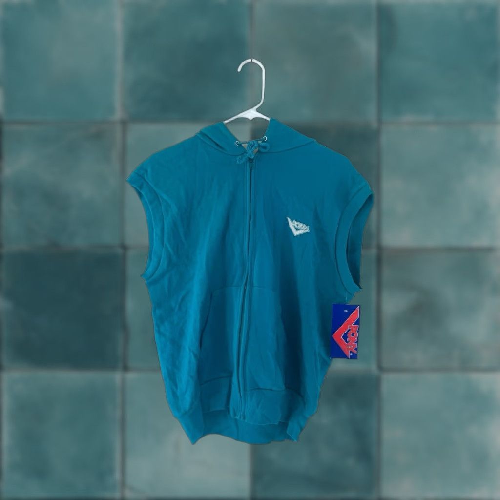 PONY VINTAGE PONY Hoodie Vest Sweatshirt Zip Blue 80s NWT XL Womens Deadstock Ch evron Logo Pocketed Hooded Mature? Size XL / US 12-14 / IT 48-50 - 1 Thumbnail