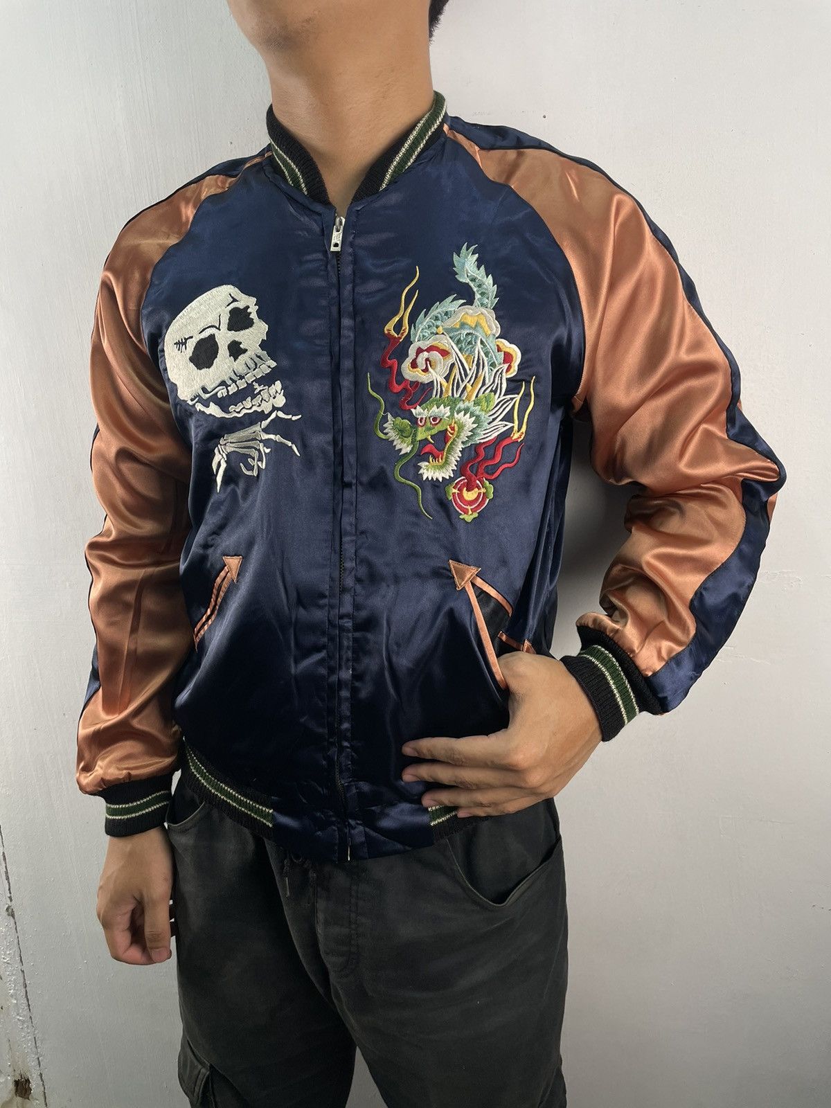 Japanese Brand Sukajan Toyo Vintage Reversible Jacket Skull Navy Tiger Size US S / EU 44-46 / 1 - 2 Thumbnail