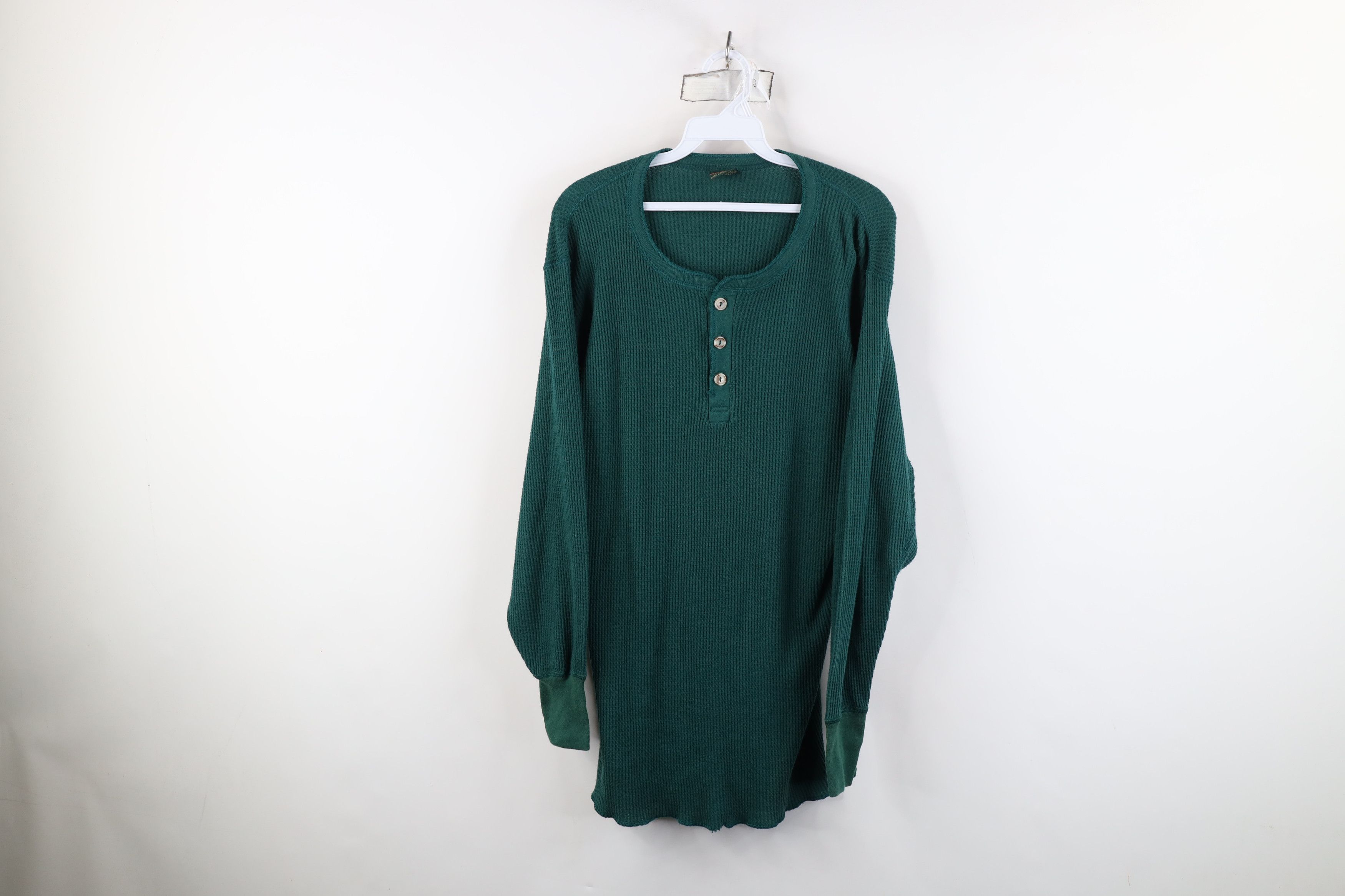 Vintage Vintage 90s Streetwear Waffle Knit Henley T-Shirt Green USA Size US XL / EU 56 / 4 - 1 Thumbnail